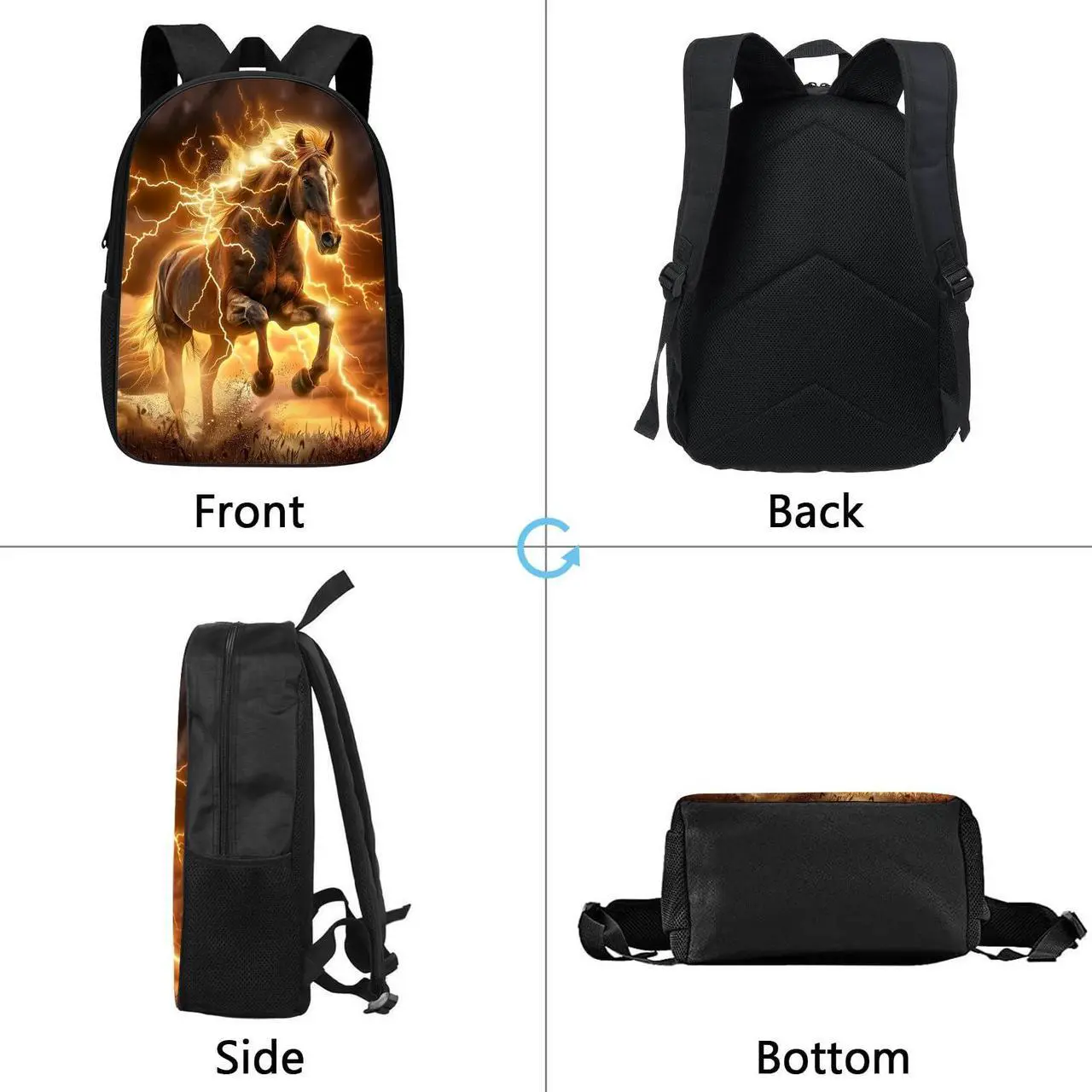 Alt view image 5 of 5 - ALIFAFA Horse Backpack Cool Lightning Horse Backpack for Boys Girls Kids Teens, Elementary Middle High College School Bag Laptop Daypack Rucksack for School & Travel, 17 Inch