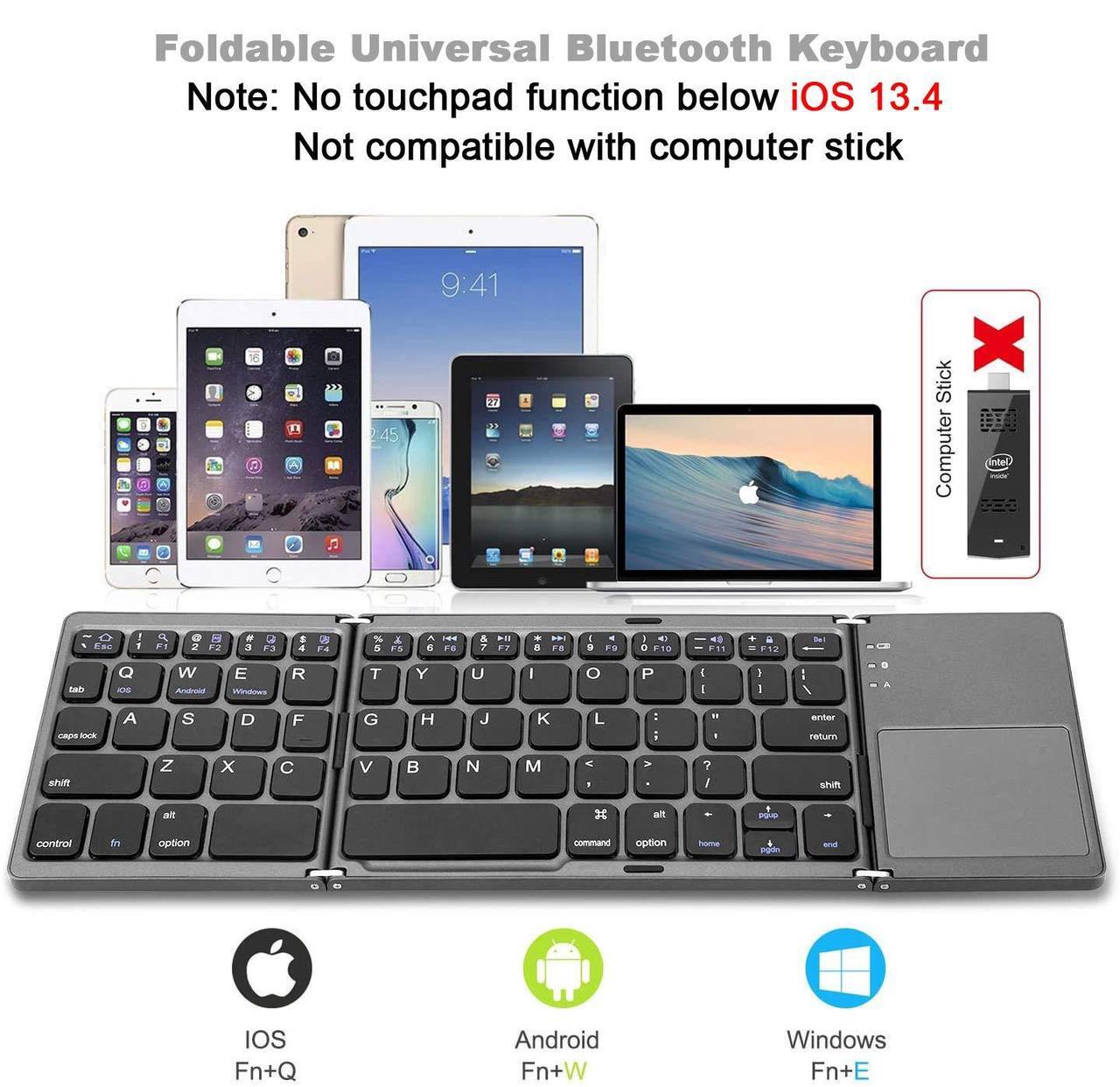 Alt view image 2 of 5 - Foldable Wireless Keyboard with Touchpad, Rechargeable Pocket-Sized Folding Travel Keyboard for iOS, Android, Windows - Space Gray