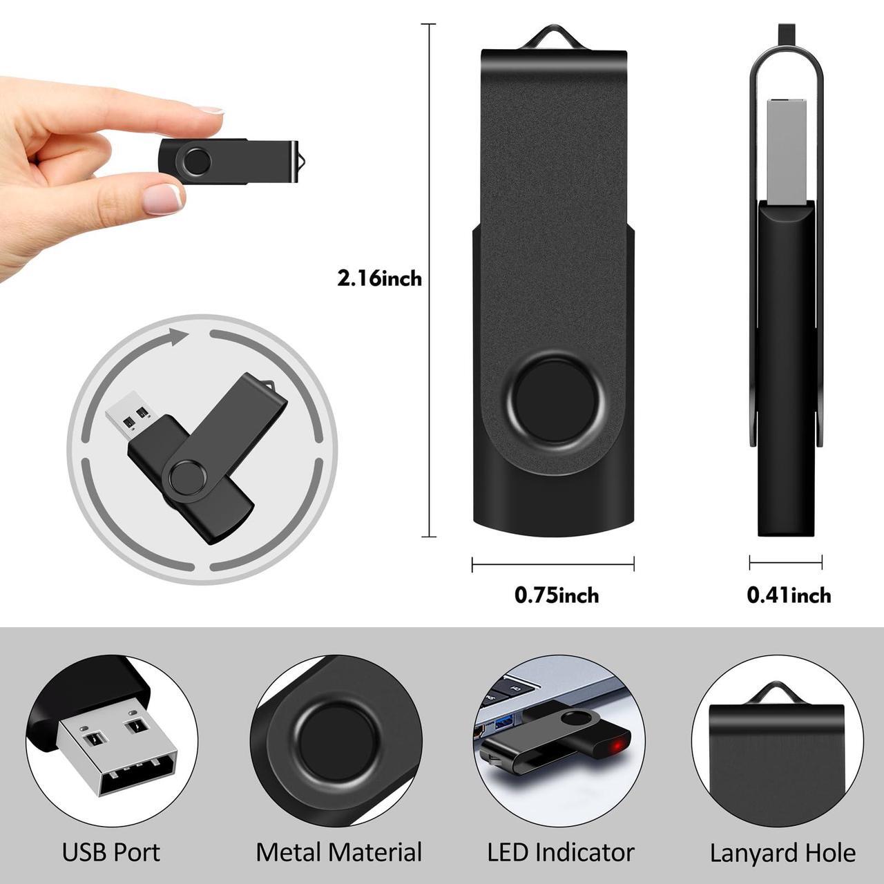 Alt view image 4 of 5 - AreTop 64GB USB Flash Drive, 10 Pack USB 2.0 Thumb Drives Memory Stick Swivel Jump Drive for Home & Office Use (10 Pack 64GB, Black)
