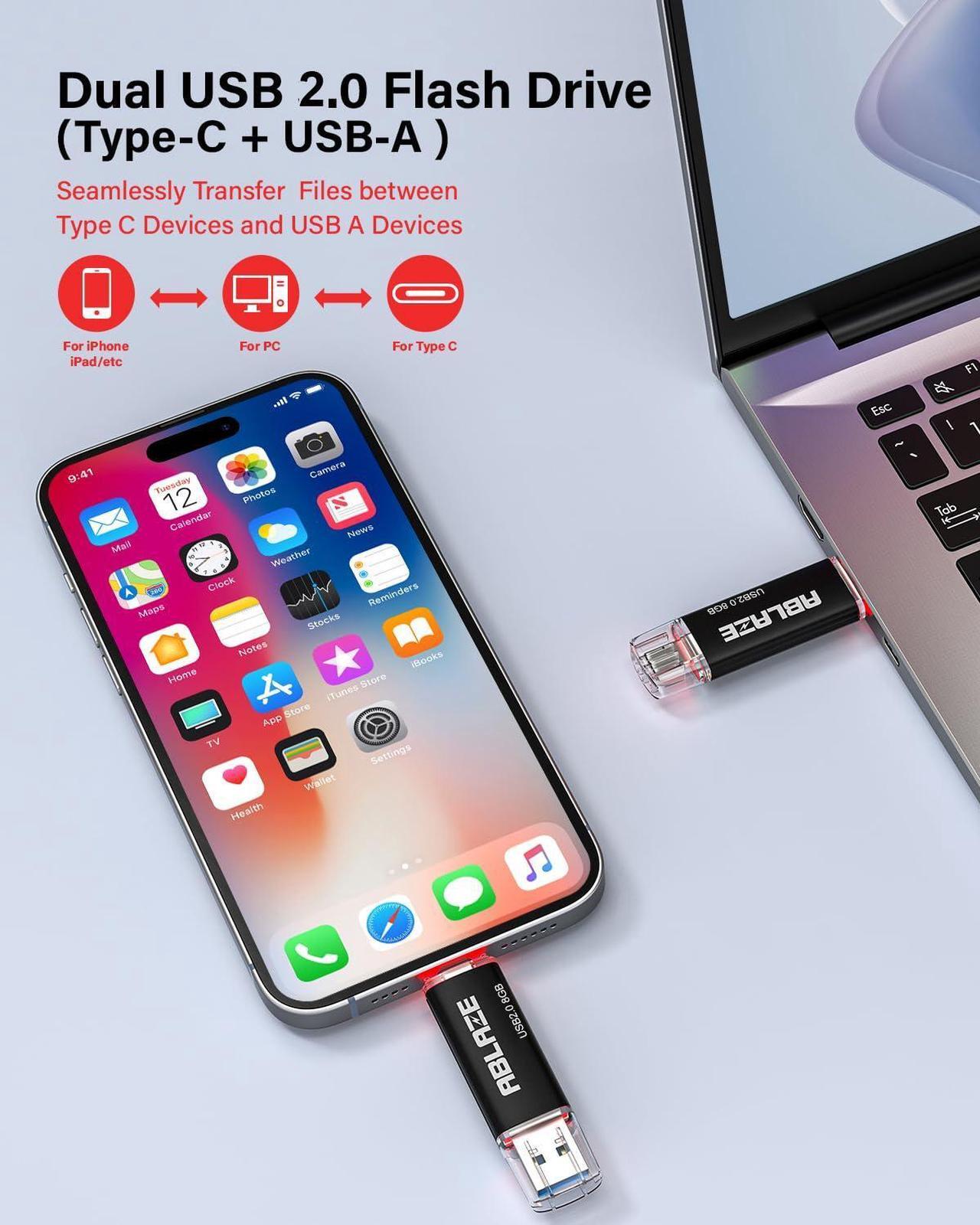 Alt view image 2 of 5 - ABLAZE 8GB Type C Flash Drive 10 Pack, Dual USB 2.0+USB C Memory Stick Thumb Drive Compatible with iPhone 16/15, Android Smartphone, Computers, Tablets, Mac,iPad,PC
