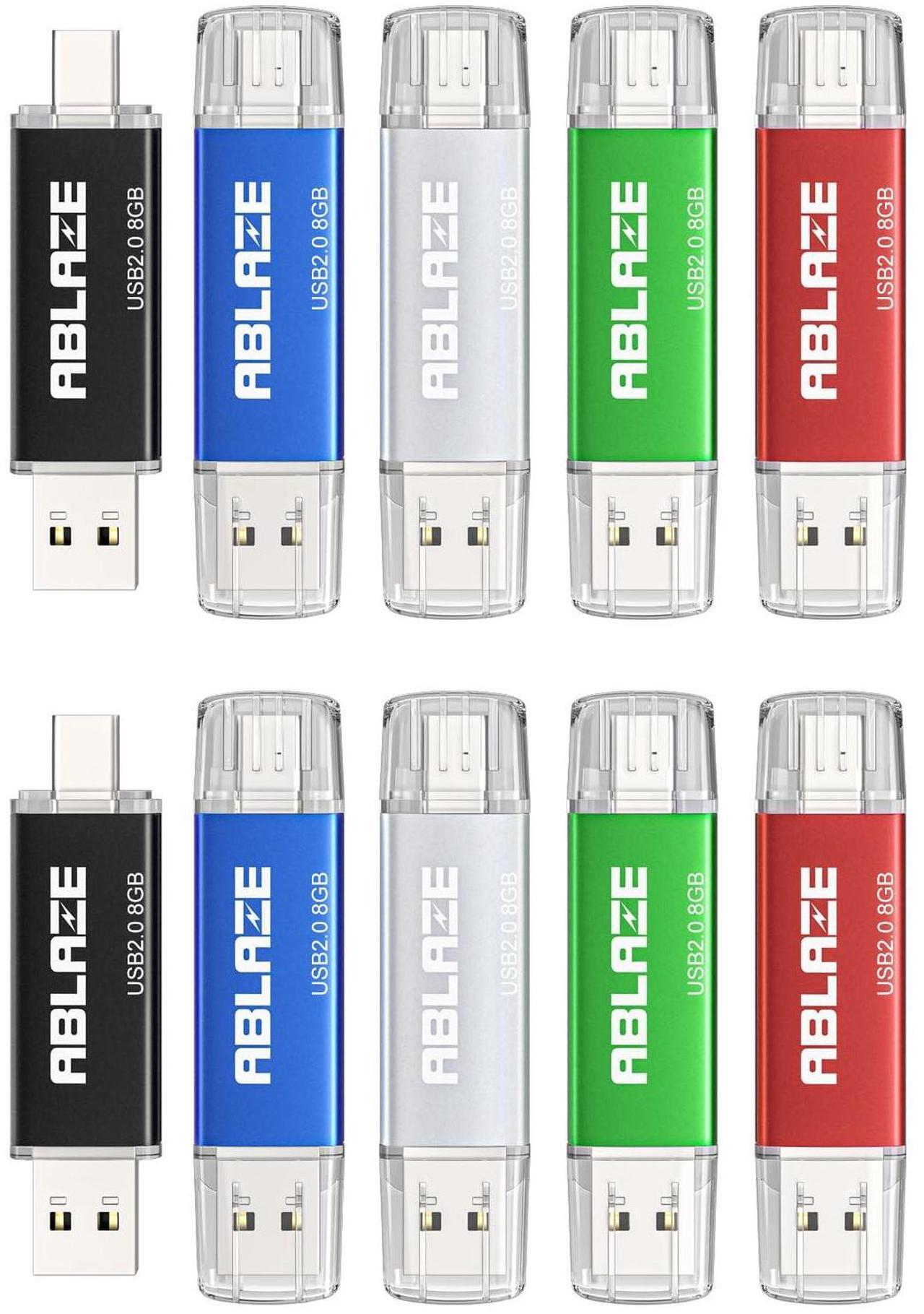 Main image of ABLAZE 8GB Type C Flash Drive 10 Pack, Dual USB 2.0+USB C Memory Stick Thumb Drive Compatible with iPhone 16/15, Android Smartphone, Computers, Tablets, Mac,iPad,PC