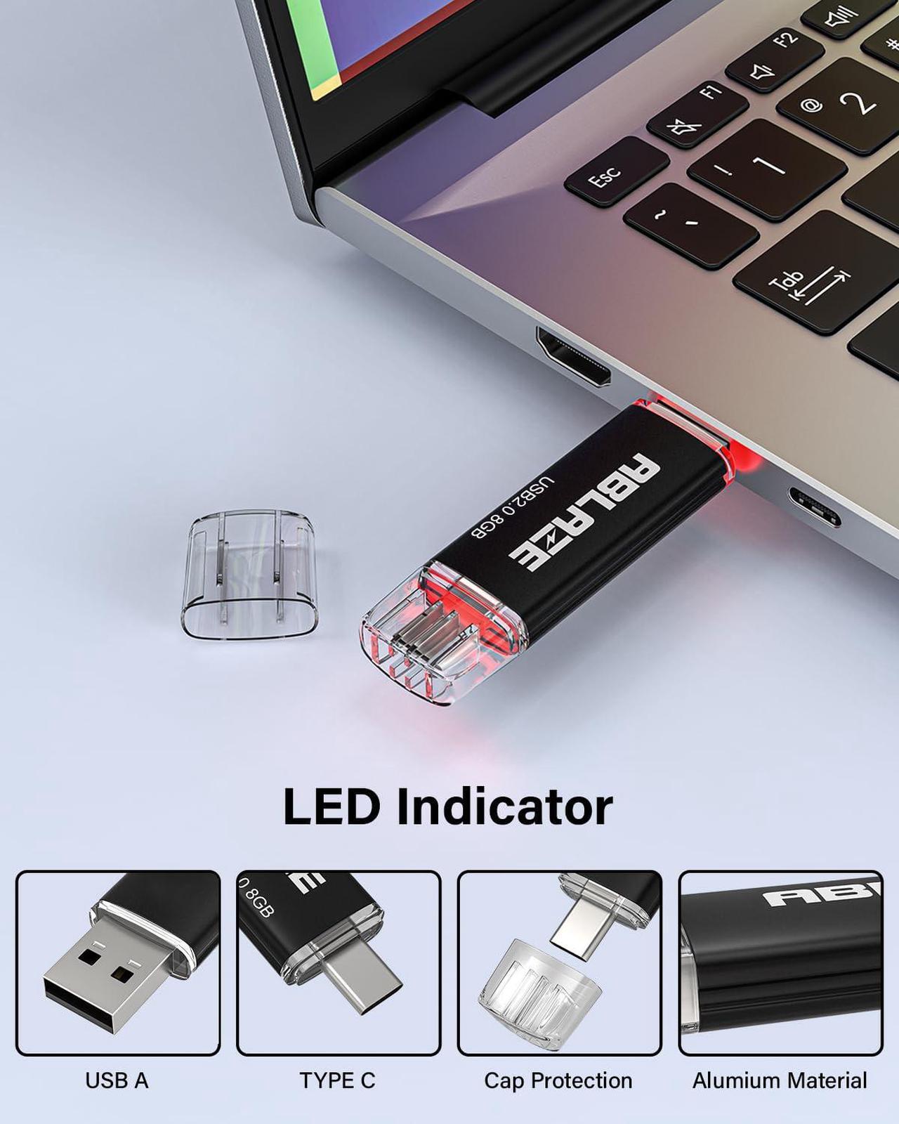 Alt view image 4 of 5 - ABLAZE 8GB Type C Flash Drive 10 Pack, Dual USB 2.0+USB C Memory Stick Thumb Drive Compatible with iPhone 16/15, Android Smartphone, Computers, Tablets, Mac,iPad,PC