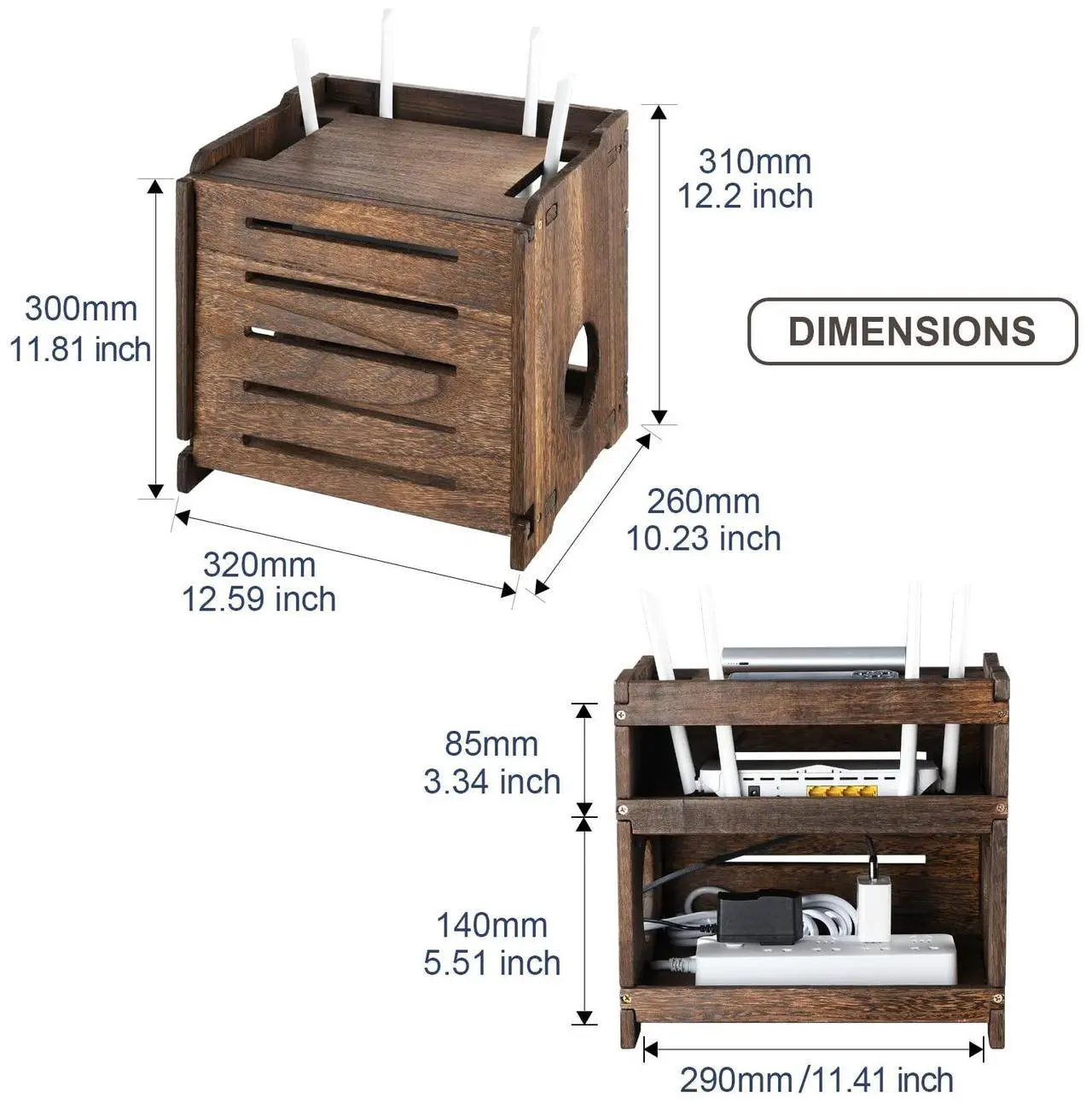 Alt view image 2 of 5 - BEARUT Wooden Router Shelf Wall Mount WiFi Router Storage Box Modem Cable Router Cover Organized Power Strip Cable Management Hider Rack Need Assembly 11.4" W x 9.4" H x 9.1" D