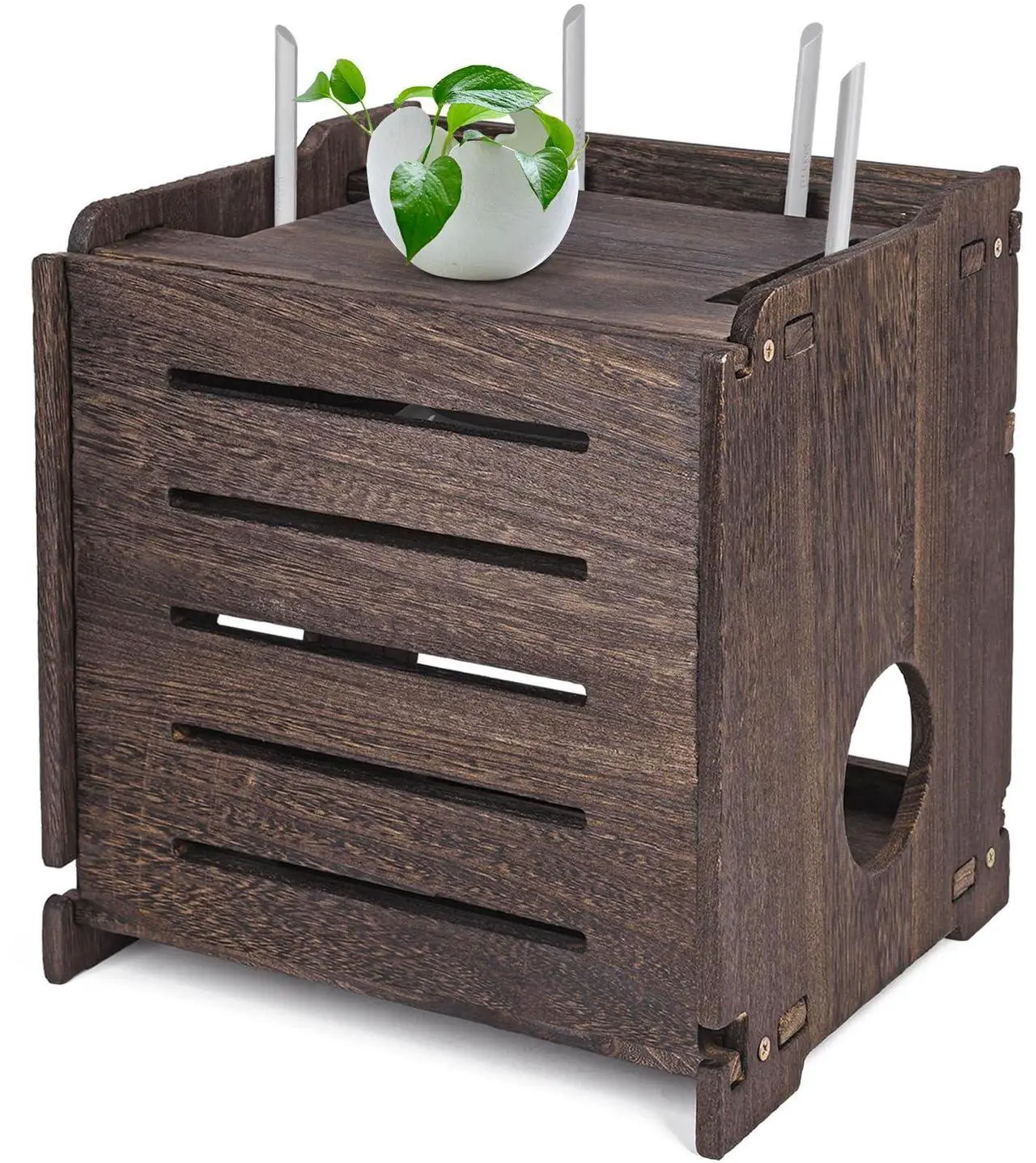 Main image of BEARUT Wooden Router Shelf Wall Mount WiFi Router Storage Box Modem Cable Router Cover Organized Power Strip Cable Management Hider Rack Need Assembly 11.4" W x 9.4" H x 9.1" D