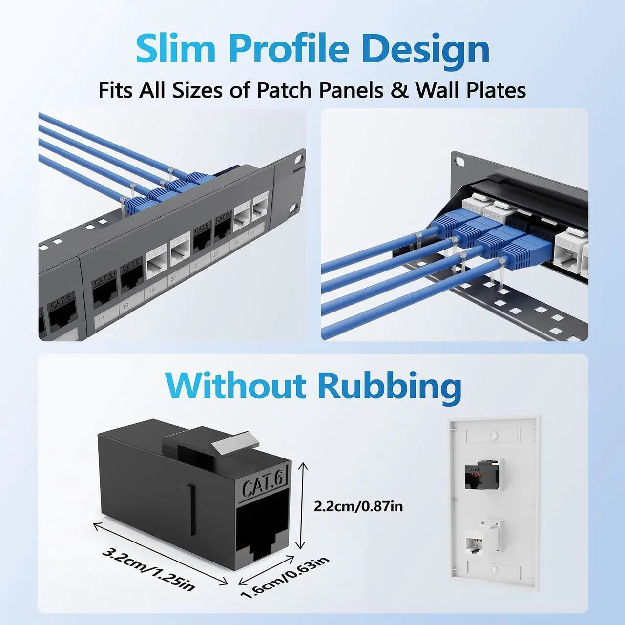 Alt view image 5 of 5 - CableGeeker Cat6 RJ45 Keystone Coupler 50-Pack, Female to Female Cat 6 Keystone Jack, UTP Inline Keystone Coupler Insert for Wall Plate & Patch Panel, Black