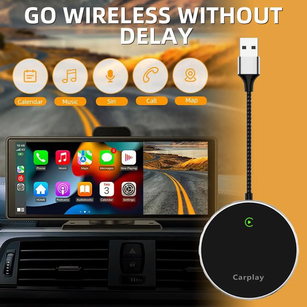 Alt view image 2 of 5 - Pro Wireless CarPlay Adapter, 2024 Upgrade, Bluetooth Magic Link, Compatible for Apple CarPlay Wireless Adapter for Cars from 2016 & iPhone iOS 10+ (Circle/Black)
