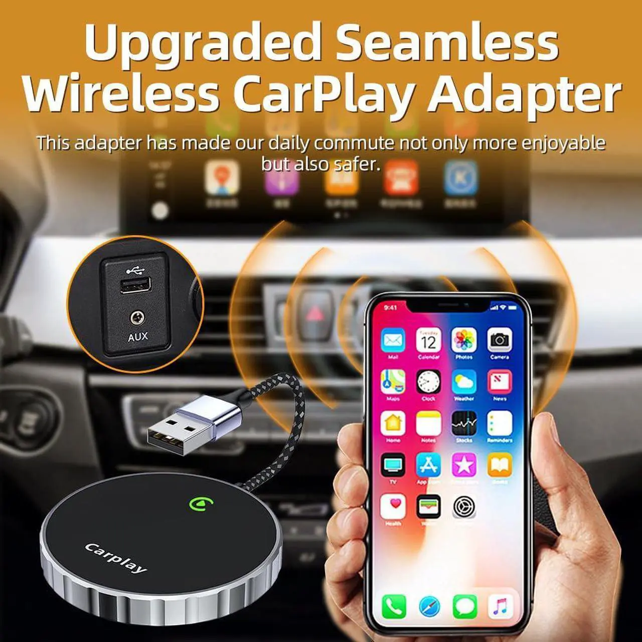 Alt view image 4 of 5 - Pro Wireless CarPlay Adapter, 2024 Upgrade, Bluetooth Magic Link, Compatible for Apple CarPlay Wireless Adapter for Cars from 2016 & iPhone iOS 10+ (Circle/Black)