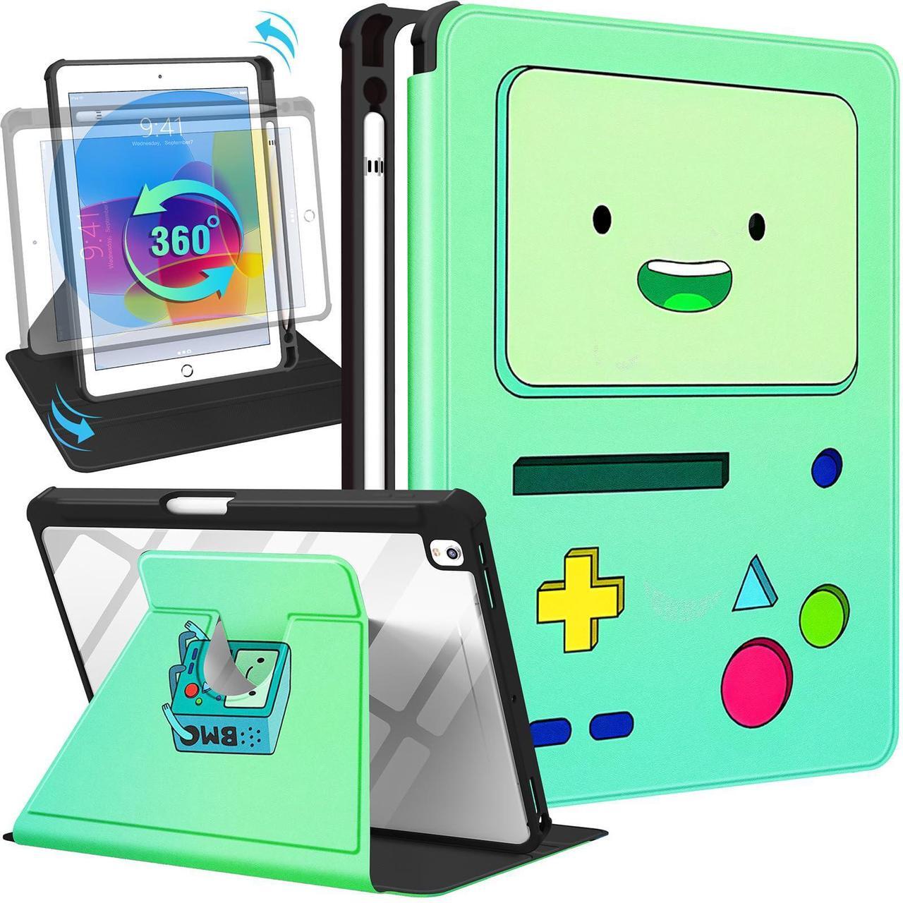 Main image of Besoar for iPad 9th/8th/7th Generation 10.2 inch Case Cute Cartoon Kawaii for Girls Kids Girly Women Design Covers,360 Degree Rotating Folio Stand Pencil Holder for Apple i Pad 9/8/7 Gen,Green Game
