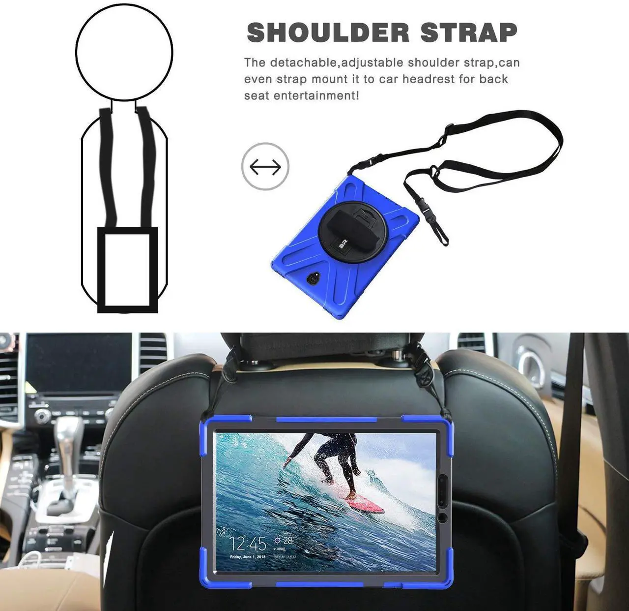 Alt view image 3 of 5 - BRAECN for Galaxy Tab S4 10.5 2018 Case,Three Layer Heavy Duty Drop-Proof Protective Silicone Case with Kickstand+Hand Grip+Carrying Strap for Samsung Tab S4 10.5 Inch T830/T835/T837 2018 (Blue)