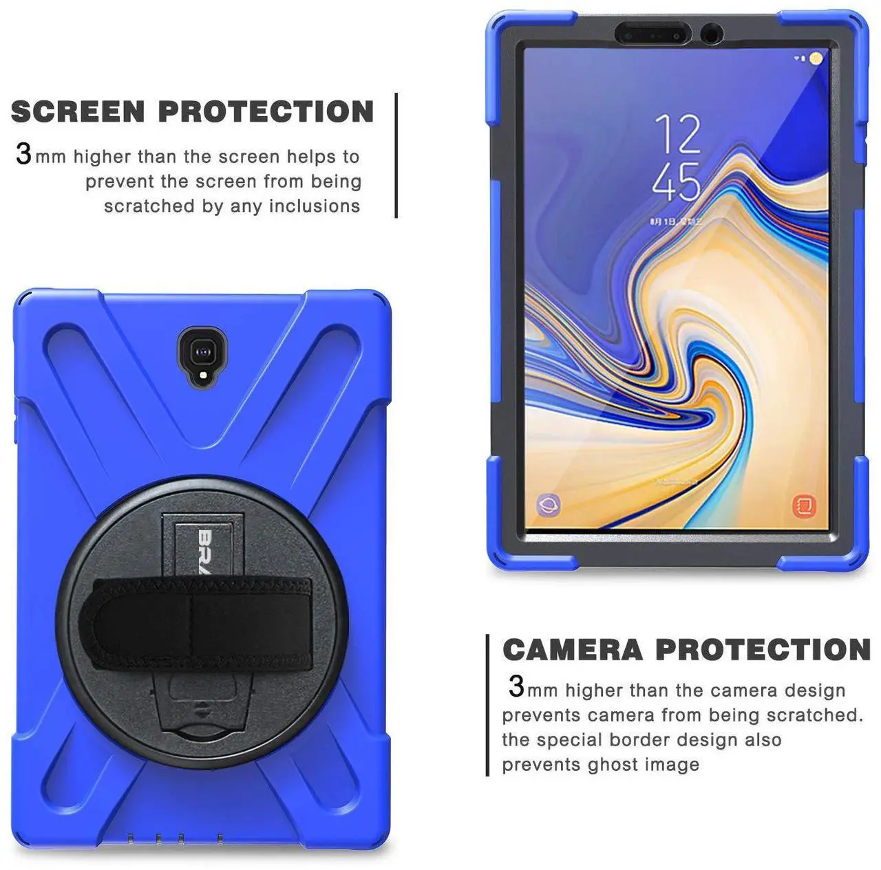 Alt view image 4 of 5 - BRAECN for Galaxy Tab S4 10.5 2018 Case,Three Layer Heavy Duty Drop-Proof Protective Silicone Case with Kickstand+Hand Grip+Carrying Strap for Samsung Tab S4 10.5 Inch T830/T835/T837 2018 (Blue)