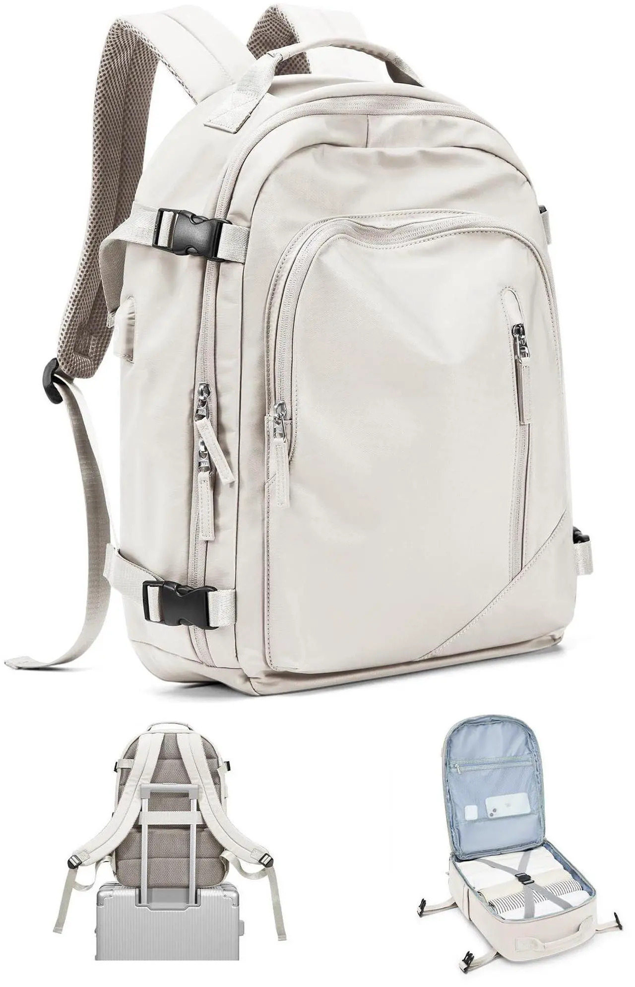 Main image of Travel Backpack for Women Men, Waterproof Carry on Backpack for Flight Approved Personal Item Bag, Business Laptop Backpack with USB Charging for Hiking Gym with Shoe Compartment Casual Daypack White