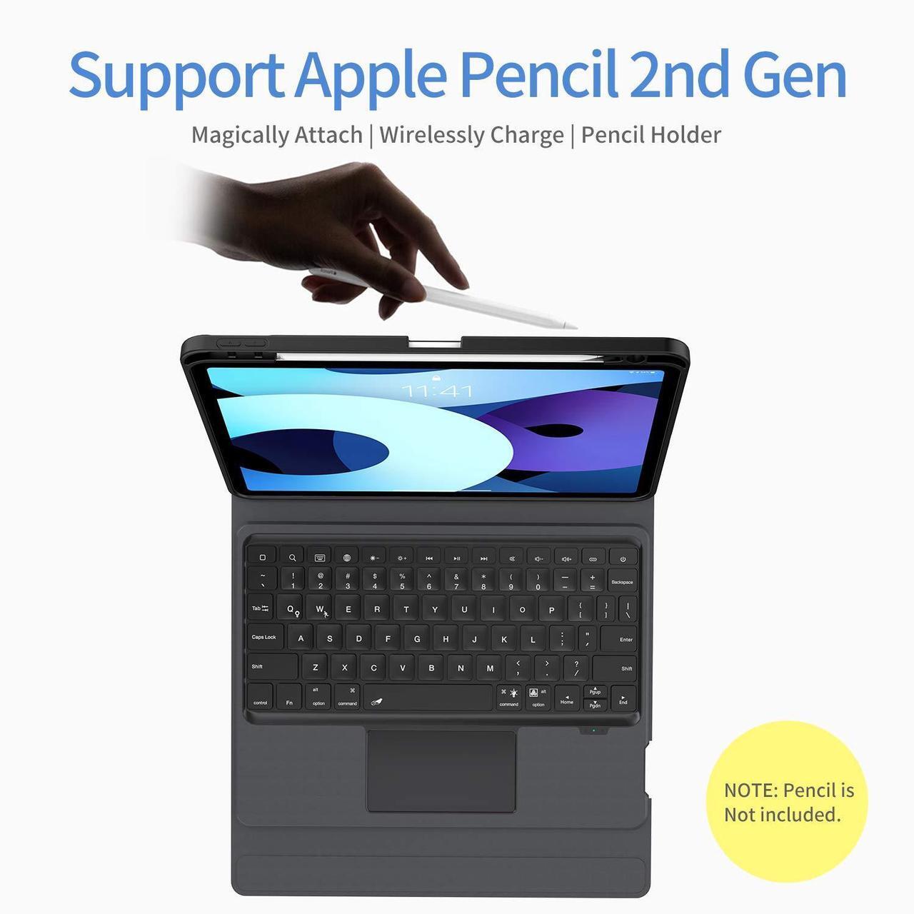 Alt view image 5 of 5 - Bokeer Keyboard Case for iPad Pro 11 3rd Generation 2021, Compatible with iPad Air 4 / iPad Pro 11 2018 & 2020, Shockproof Protective Case with Auto Wake/Sleep, Support Apple Pencil Wireless Charging