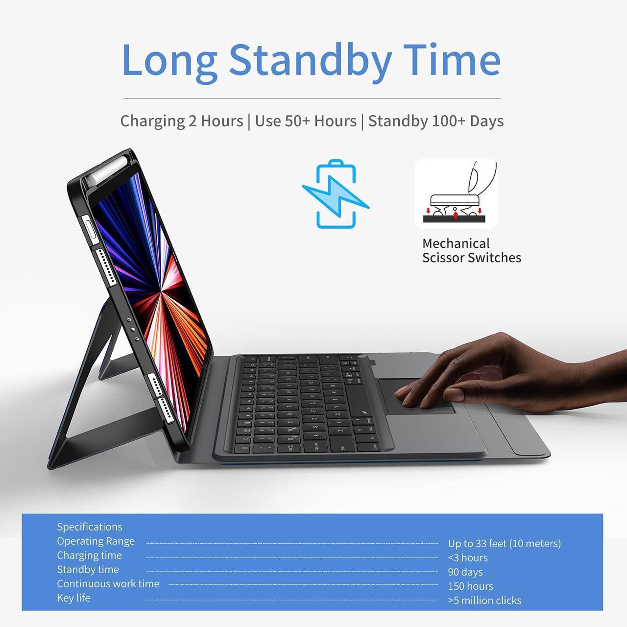 Alt view image 3 of 5 - Bokeer Keyboard Case for iPad Pro 11 3rd Generation 2021, Compatible with iPad Air 4 / iPad Pro 11 2018 & 2020, Shockproof Protective Case with Auto Wake/Sleep, Support Apple Pencil Wireless Charging