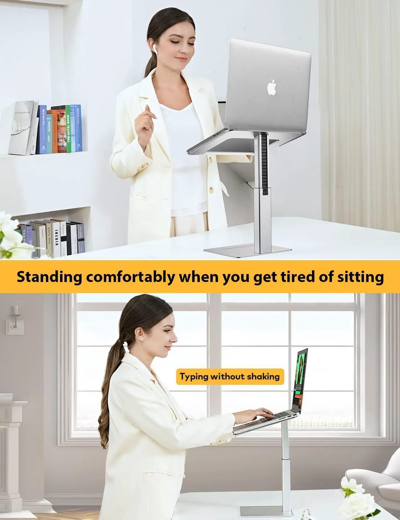 Alt view image 2 of 5 - DEEDRR Laptop Stand for Desk, Ergonomic Sitting and Standing Laptop Riser for Notebook MacBook 11-17 Inches,DJ Laptop Stand Adjustable Height from 7-15 Inches Aluminum(Silver)