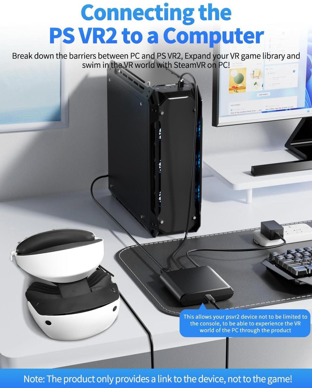 Alt view image 4 of 5 - AOJAKI PSVR2 PC Adapter & DisplayPort Cable Kit - Compatible with PS VR2 Headset for SteamVR & PC Gaming, Expand Your Game Library with Plug & Play Convenience