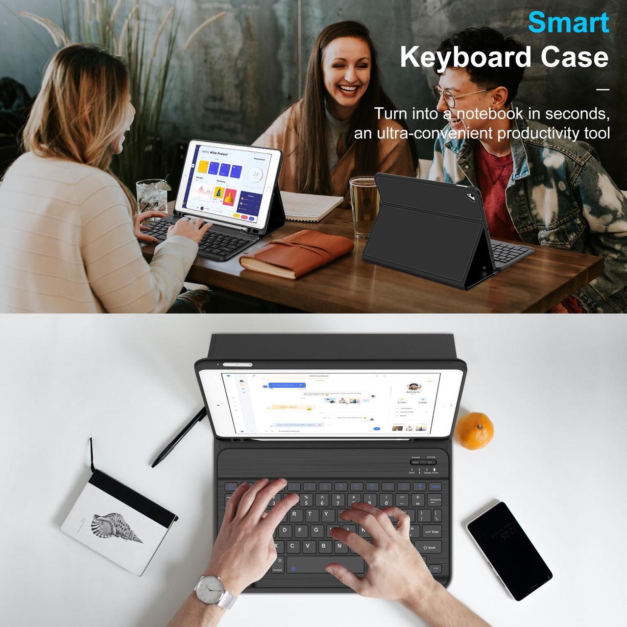 Alt view image 5 of 5 - D DINGRICH Keyboard Case for iPad 6th/5th Generation 9.7 inch, Slim Folio Smart Case with Pencil Holder for iPad Air 2, Rechargeable, Detachable Wireless Keyboard with 7 Color Backlit for iPad Pro 9.7