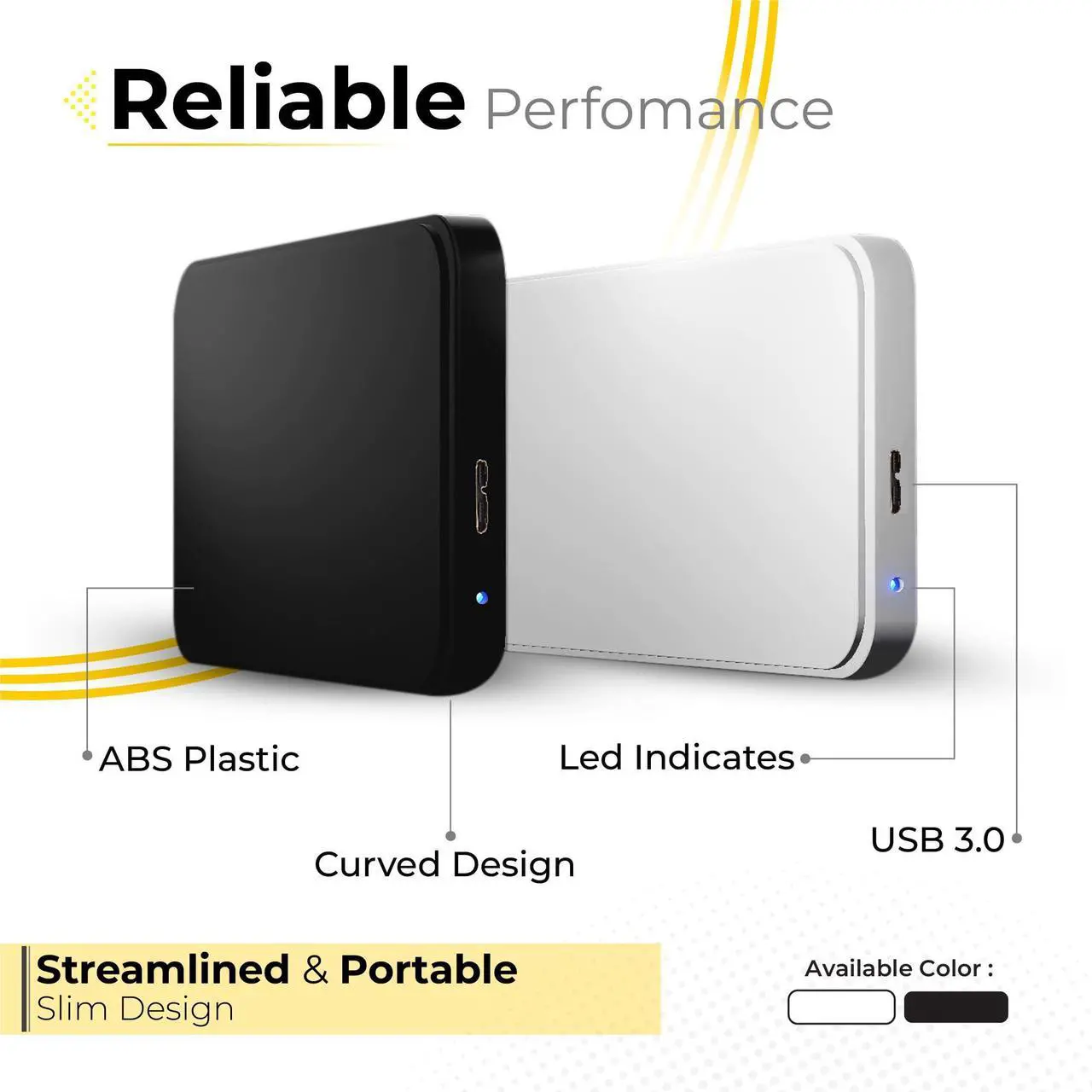Alt view image 3 of 5 - 500GB External Hard Drive USB 3.0, 2.5" HDD Ultra Slim Storage Hard Disk and Portable External Backup Drive, USB Hard Drive Compatible with Gaming Console, PC, Mac,Laptop, Desktop - White