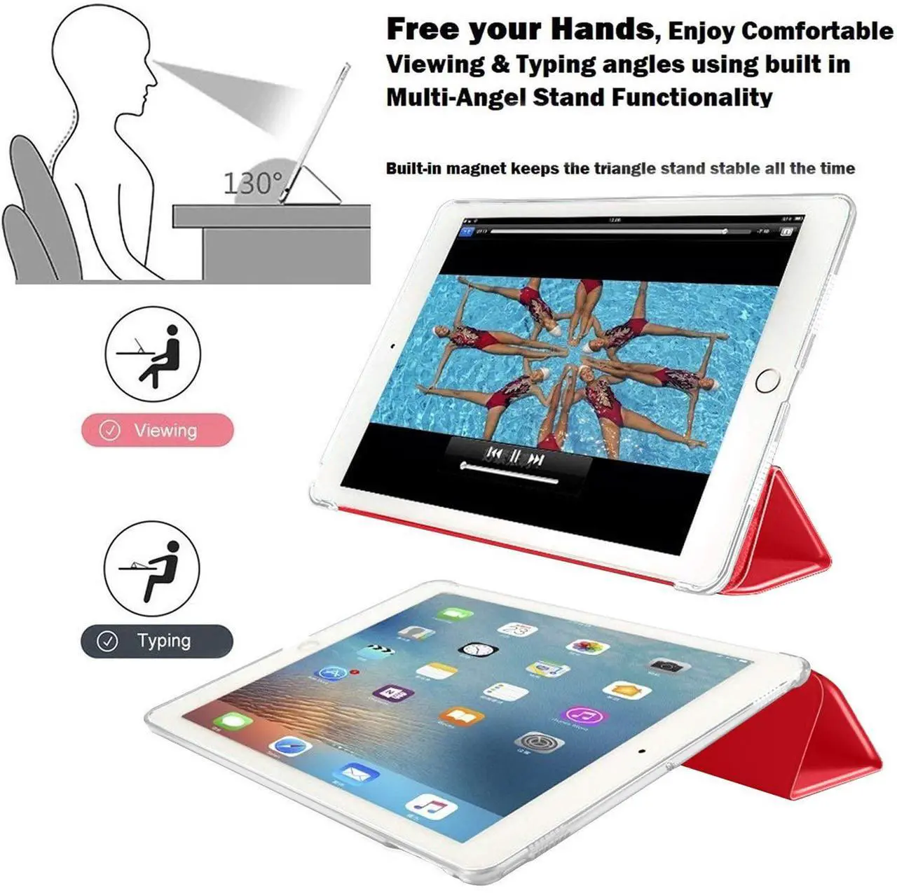 Alt view image 3 of 5 - DuraSafe Cases iPad PRO 12.9 Inch 1st Gen [ Pro 12.9 2015 1 Gen ] ML0H2LL/A ML0G2LL/A ML0N2LL/A ML0Q2LL/A ML0R2LL/A ML0V2LL/A ML0U2LL/A ML0T2LL/A Smart Auto Sleep/Wake PC Cover - Red