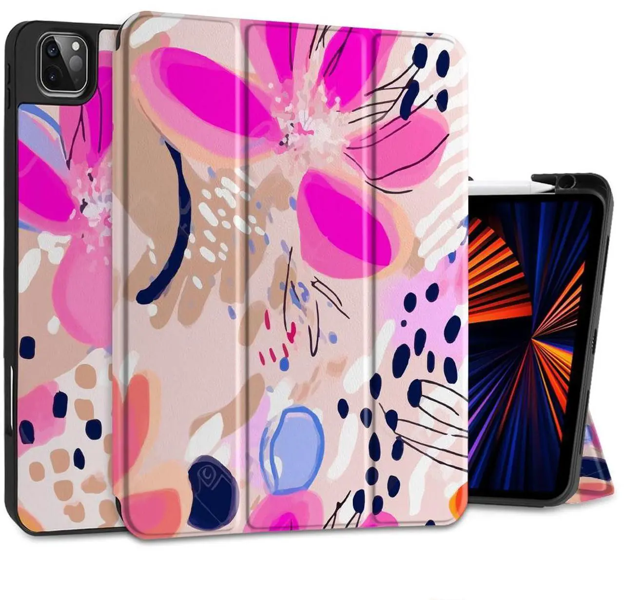 Main image of DONGKE Case for iPad Pro 12.9 inch 6th Generation 2022, Built-in Pencil Holder + Trifold Stand + Auto Wake/Sleep + Protective Cover for iPad Pro 12.9 5th/4th/3rd Gen - Floral Artistic