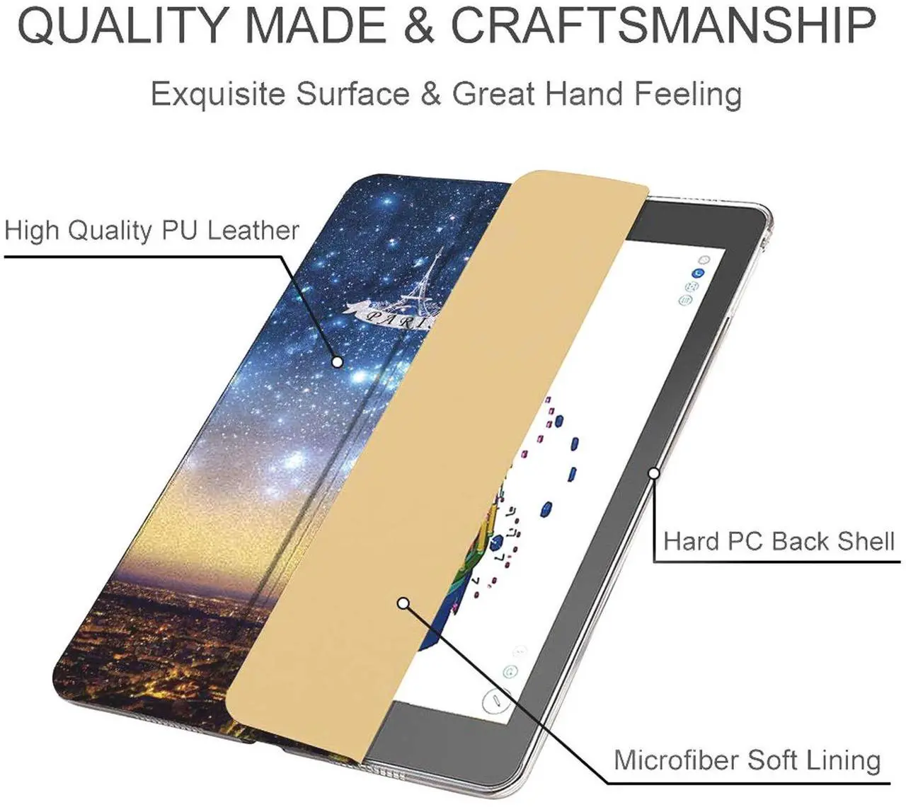Alt view image 5 of 5 - DuraSafe Cases iPad PRO 12.9 Inch 1 Gen [ Pro 12.9 2015 1st Gen ] ML0H2LL/A ML0G2LL/A ML0N2LL/A ML0Q2LL/A ML0R2LL/A ML0V2LL/A ML0U2LL/A ML0T2LL/A Printed PC Back Cover - Eiffel Tower Print