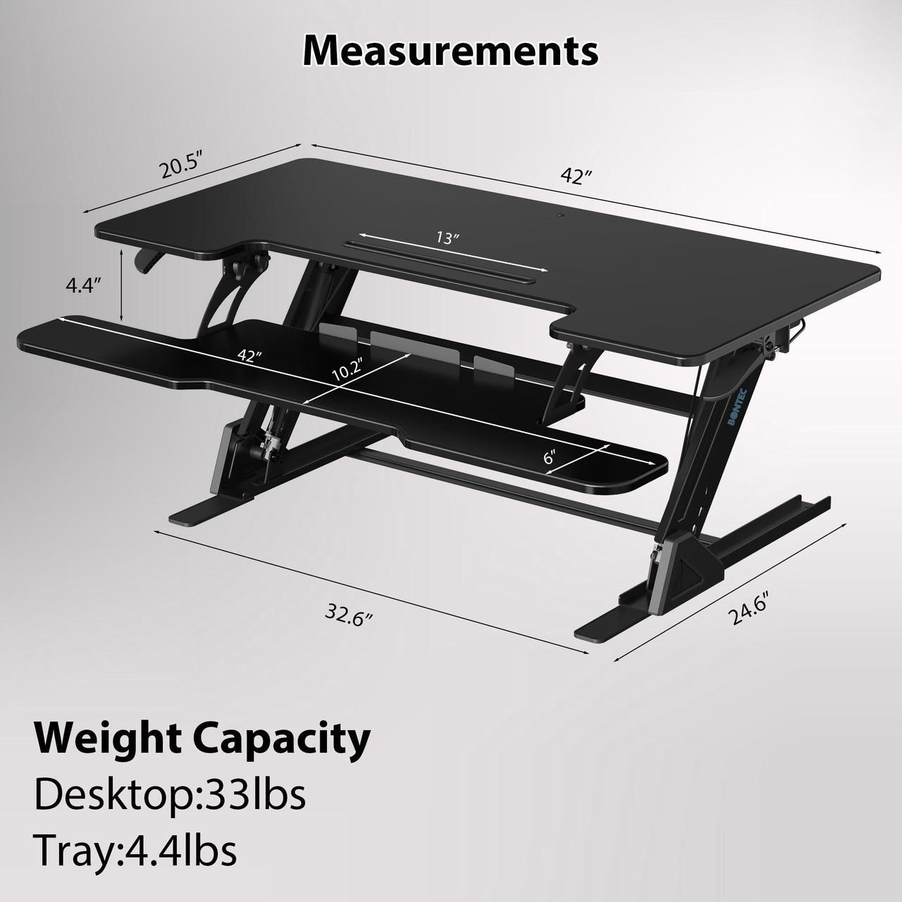 Alt view image 3 of 5 - BONTEC Standing Desk Converter w/Dual Gas Spring, Height Adjustable for Dual Monitor Workstation (42")