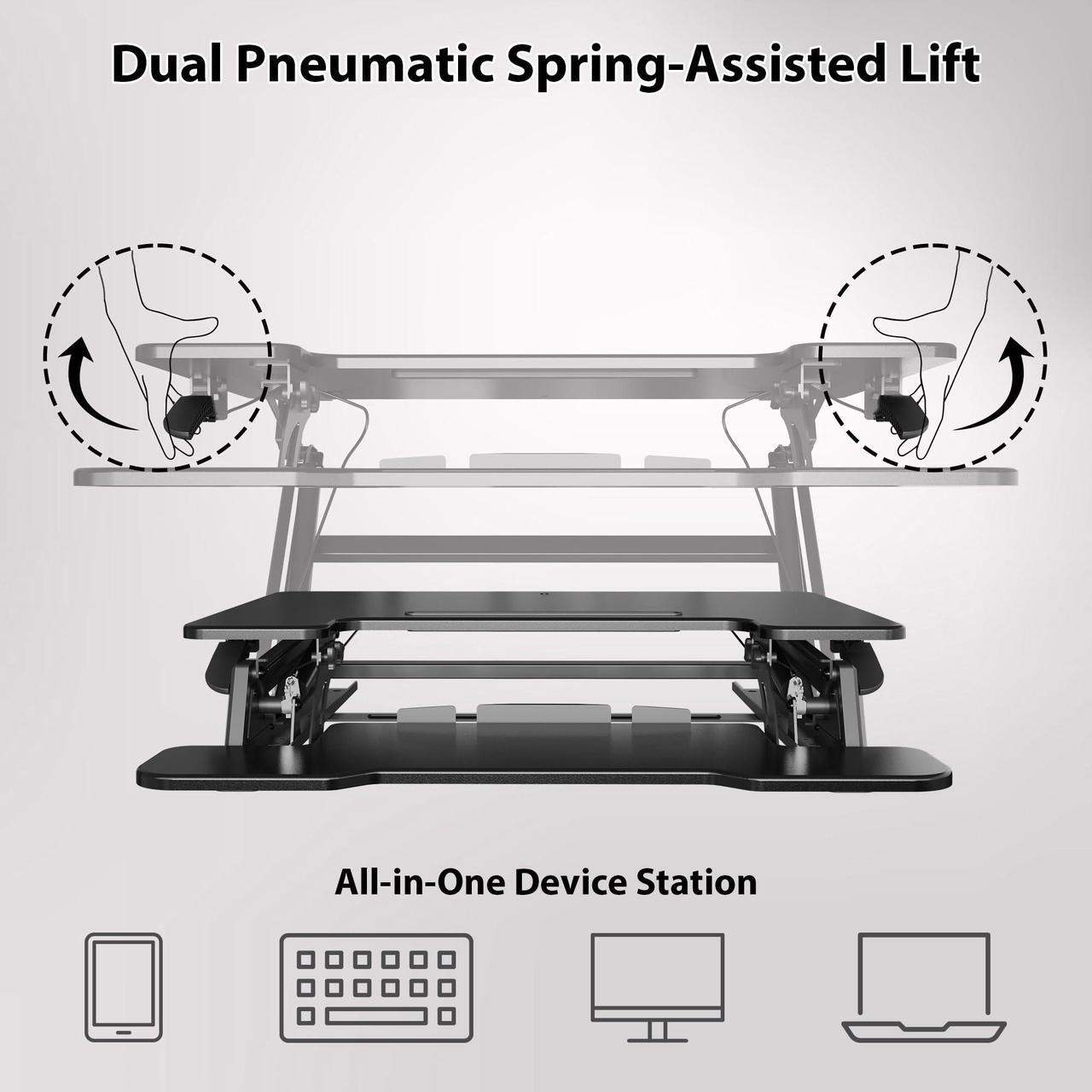 Alt view image 5 of 5 - BONTEC Standing Desk Converter w/Dual Gas Spring, Height Adjustable for Dual Monitor Workstation (42")