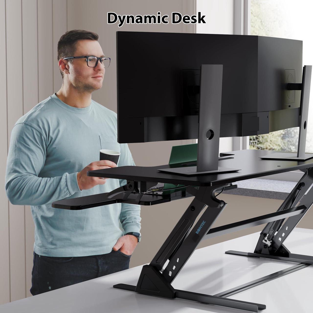 Alt view image 4 of 5 - BONTEC Standing Desk Converter w/Dual Gas Spring, Height Adjustable for Dual Monitor Workstation (42")