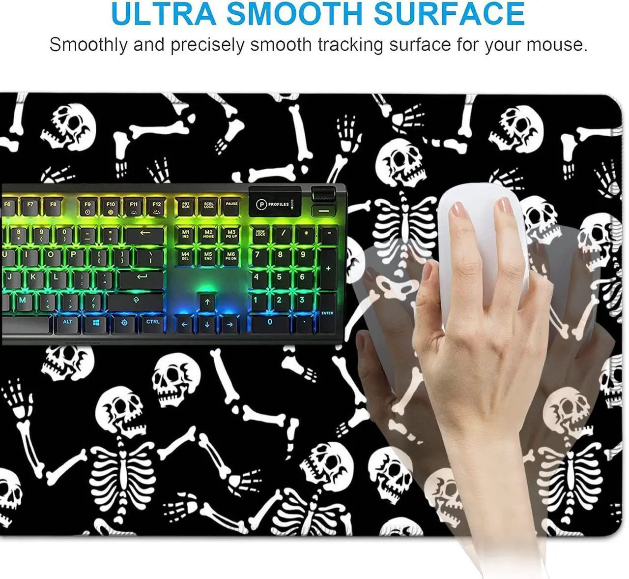 Alt view image 5 of 5 - Gaming Mouse Pad Set, Large Mouse Pad and Memory Foam Keyboard Wrist Support,Extended Office Desk Mat Ergonomic Wrist Rest Easy Typing Pain Relief Writing Mat Dancing Skeleton Pattern Black Mouse Pad