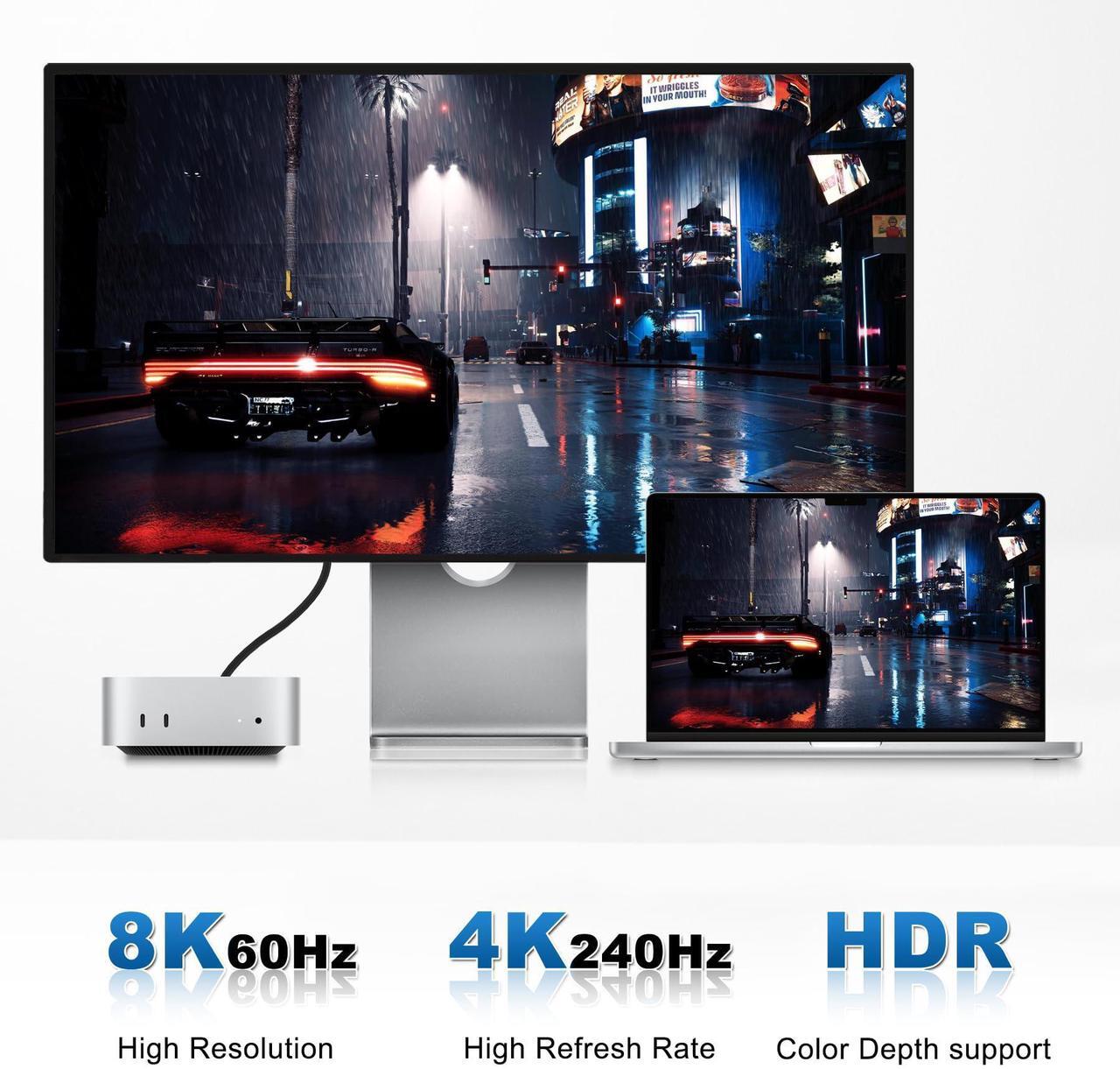 Alt view image 3 of 5 - 80Gbps Thunderbolt 5 Cable [Intel Certified] 6.6ft USB C to USB C Cable, 240W(5A) Charging Cord, Braided Type C Cable Compatible for Dual 16K/8K/4K Display, USB4, SSD, eGPU, Mac Studio/mini, iphone