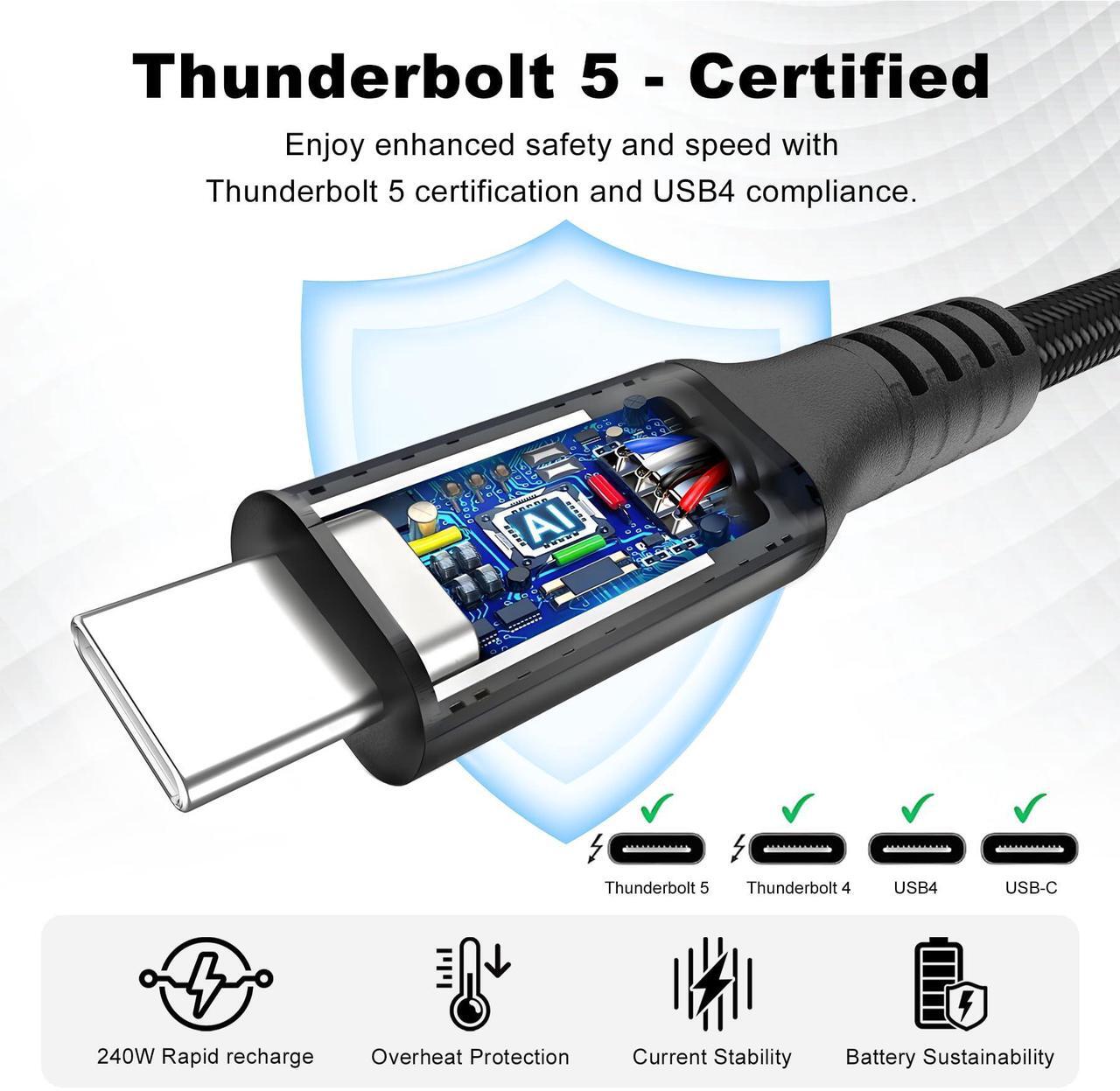 Alt view image 5 of 5 - 80Gbps Thunderbolt 5 Cable [Intel Certified] 6.6ft USB C to USB C Cable, 240W(5A) Charging Cord, Braided Type C Cable Compatible for Dual 16K/8K/4K Display, USB4, SSD, eGPU, Mac Studio/mini, iphone