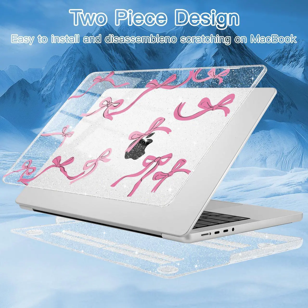 Alt view image 5 of 5 - ICEKEE for M4 MacBook Pro 14 inch Case 2024(A3112 A3401 A3185) 2023(M3 A2918 A2992 M2 A2779) 2021(M1 A2442 ) Pro/Max, Plastic Hard Shell Cover for Mac Pro 14", Bows