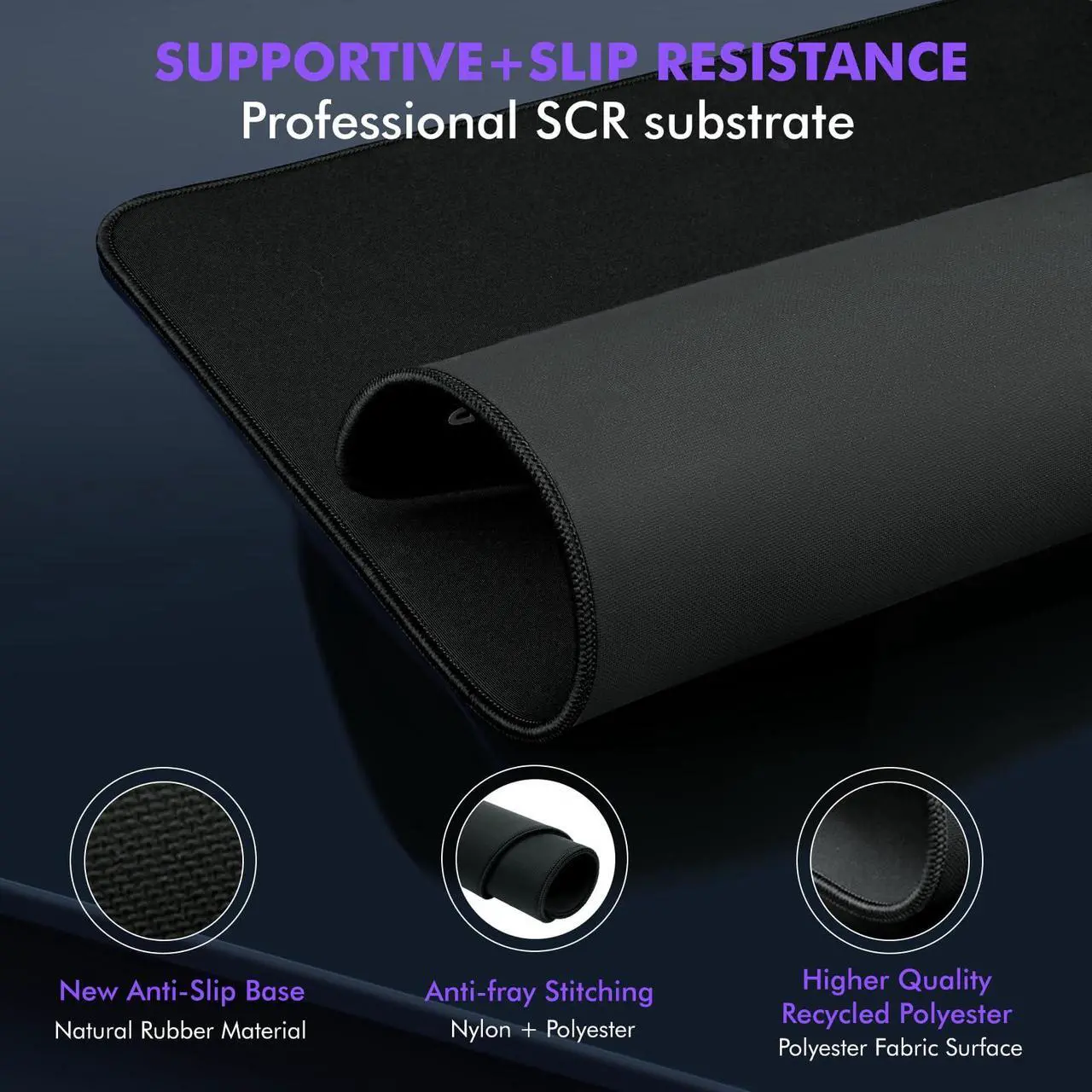 Alt view image 3 of 5 - JOPADONG Gaming Mousepad,Ultra-Smooth Surface,Non-Slip Base,Black,Skin Friendly