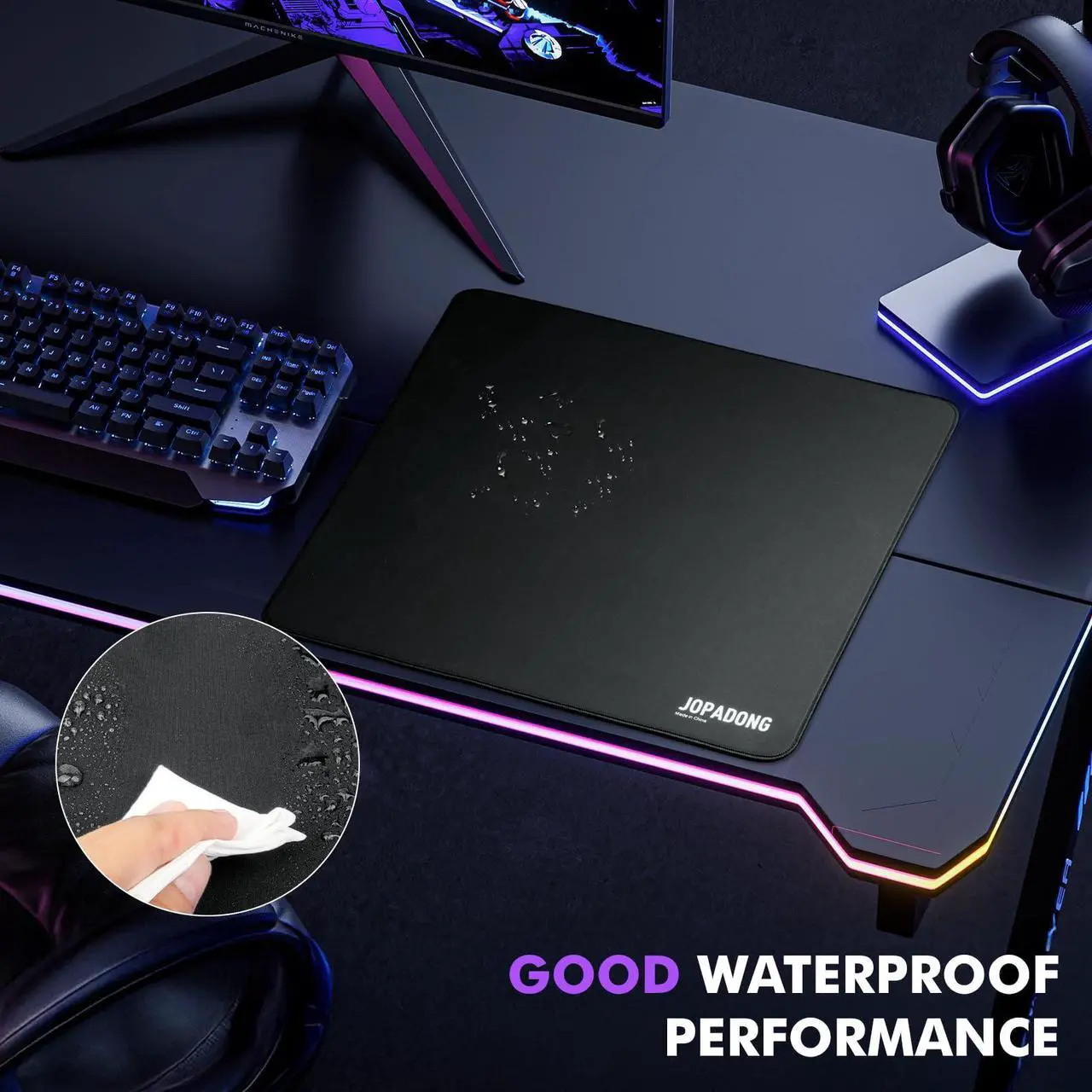 Alt view image 4 of 5 - JOPADONG Gaming Mousepad,Ultra-Smooth Surface,Non-Slip Base,Black,Skin Friendly