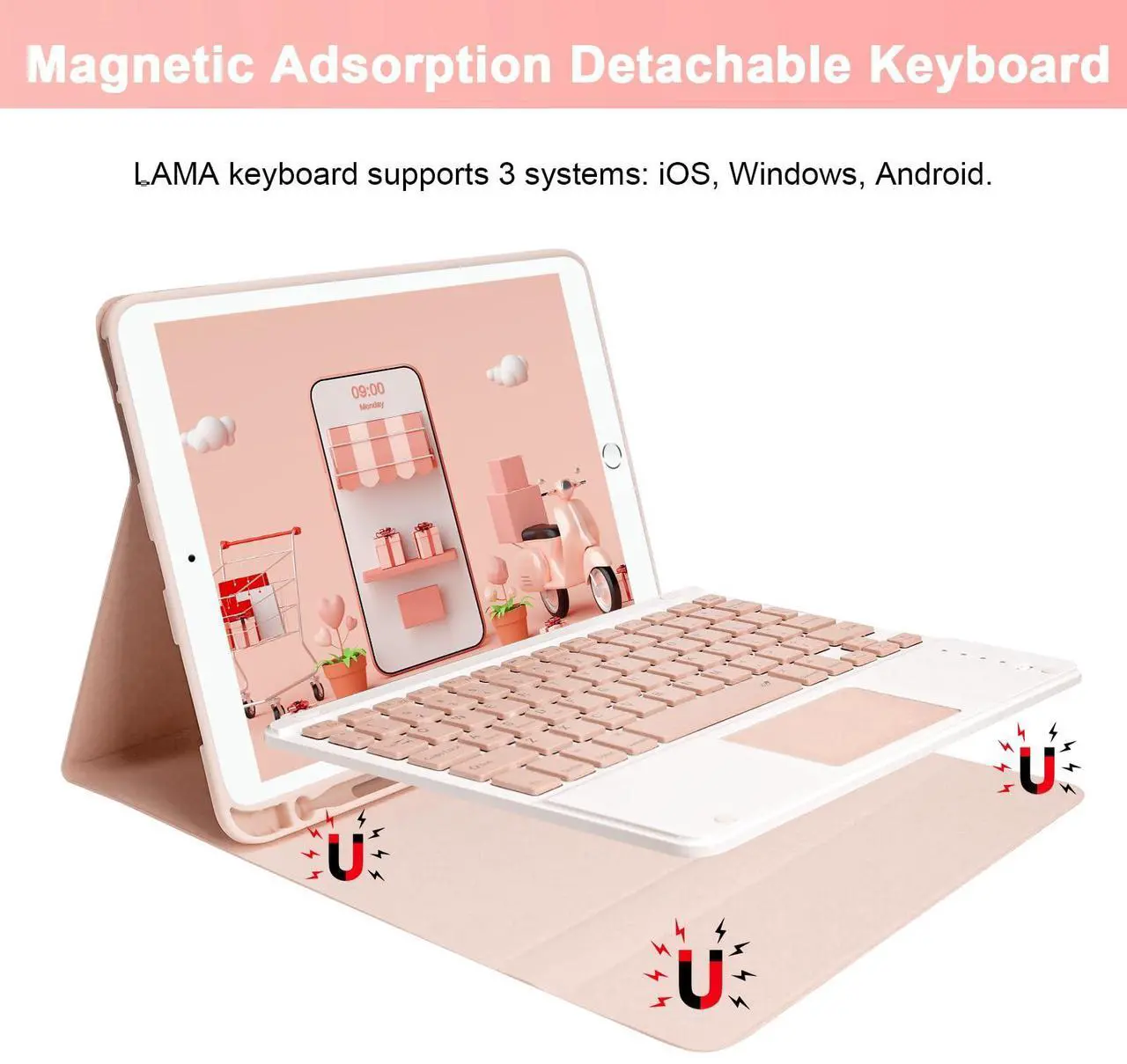 Alt view image 2 of 5 - LAMA Wireless Keyboard Case with Touchpad for iPad 10.2" 9th 8th 7th Generation, Detachable Bluetooth Keyboard with Pencil Holder for iPad 10.2 Inch/iPad Air 10.5"(3rd Gen)/iPad Pro 10.5 in, Pink