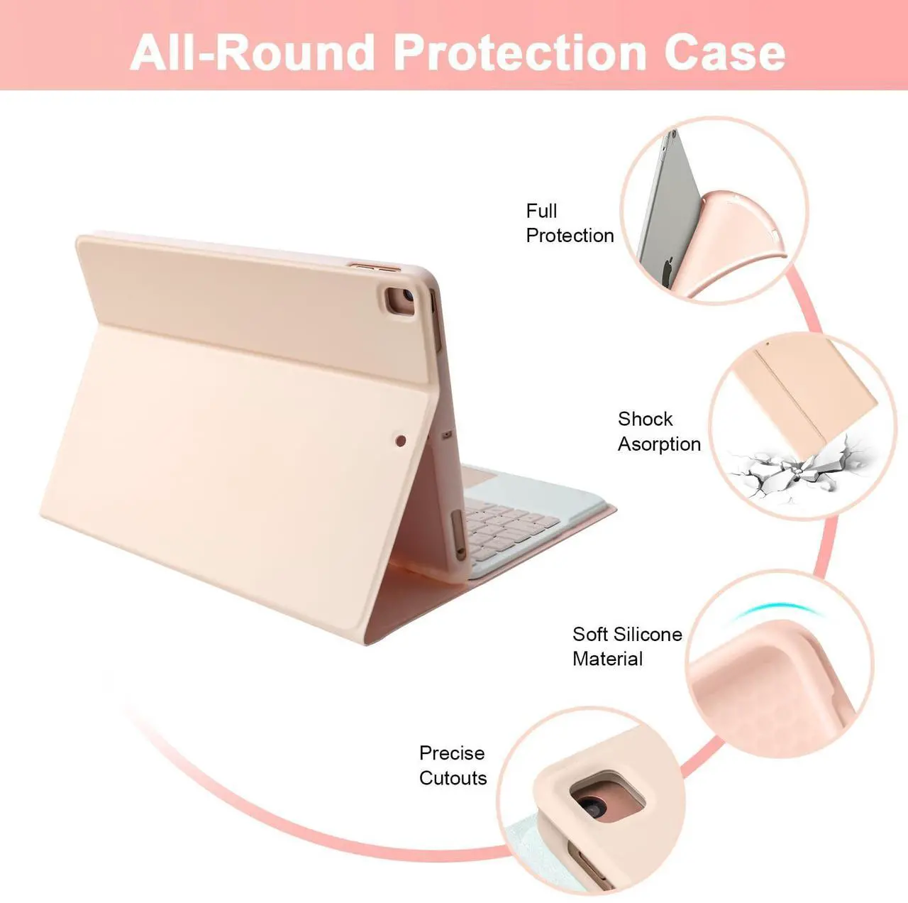 Alt view image 4 of 5 - LAMA Wireless Keyboard Case with Touchpad for iPad 10.2" 9th 8th 7th Generation, Detachable Bluetooth Keyboard with Pencil Holder for iPad 10.2 Inch/iPad Air 10.5"(3rd Gen)/iPad Pro 10.5 in, Pink