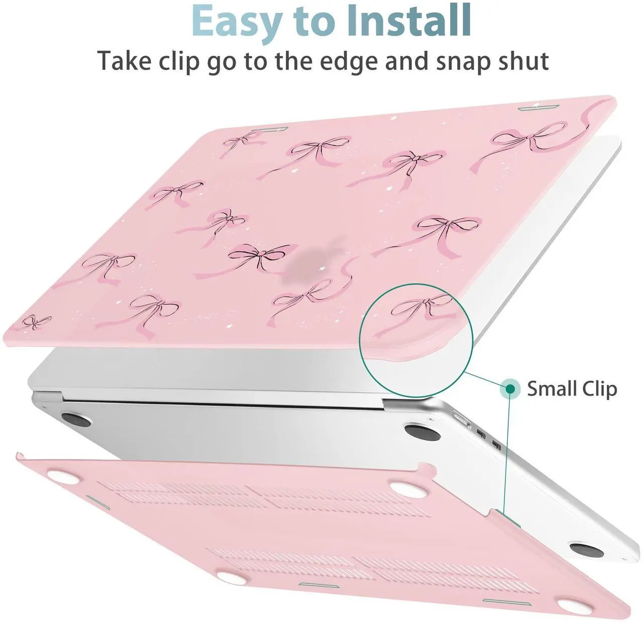 Alt view image 4 of 5 - May Chen for M4 MacBook Air 15 inch Case A3241 A3114 M3 A2941 M2 2025 2024 2023 Release, Plastic Hard Shell for MacBook Air 15.3" with Retina Dispaly Fits Touch ID, Chalk Pink Bow