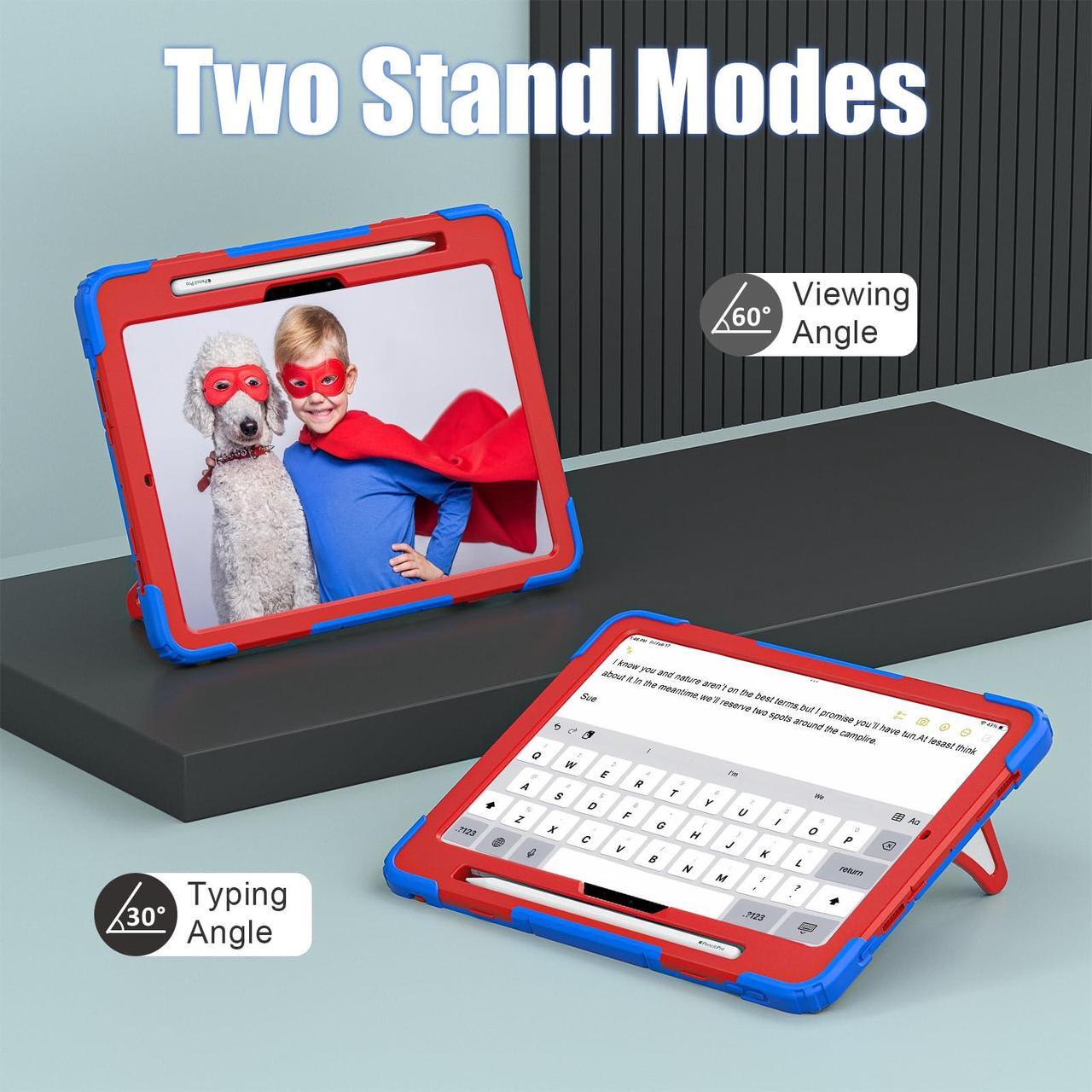 Alt view image 5 of 5 - Kezigud Shockproof Case for iPad Pro 11 inch M4 2024,iPad Pro 11 5th Gen Cute Heavy Duty Rugged Silicone +PC Cover with Pencil Holder& Stand for Kids Boys Apple iPad Pro M4 11'' (Blue+Red)