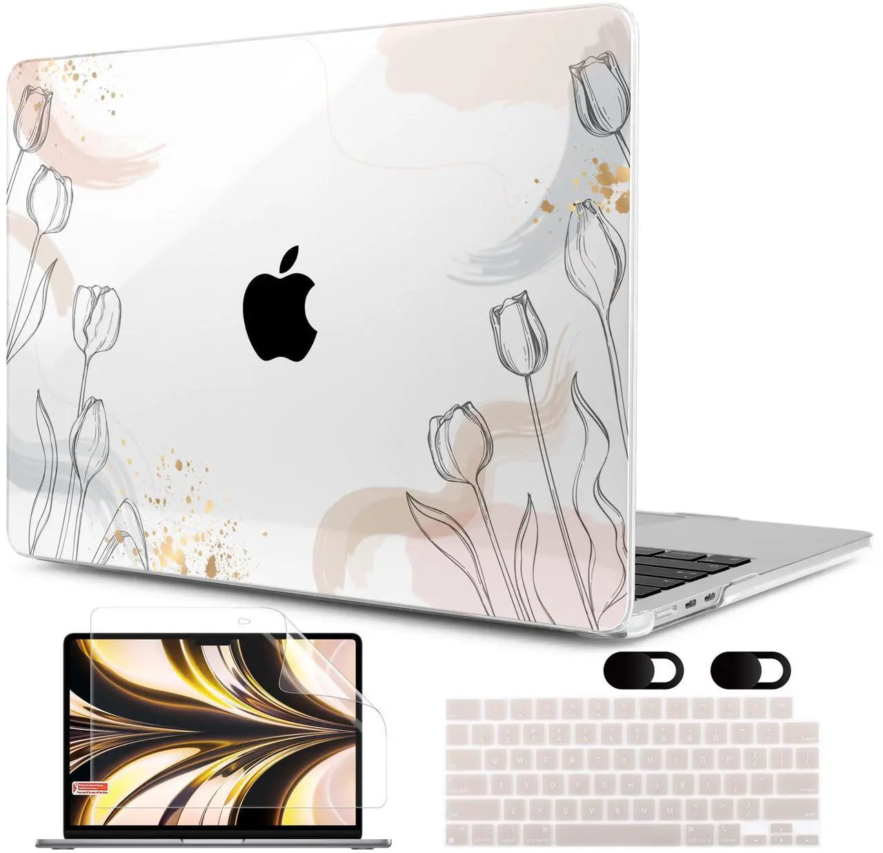 Main image of MEEgoodo Case for MacBook Air M4/M3/M2 13.6 inch 2025 2024 2022, Fit Model A3240 A3113 A2681, Compatible with MacBook Air 13 inch,Laptop Hard Shell Case with Keyboard Cover,Engraving Hand Drawn Floral