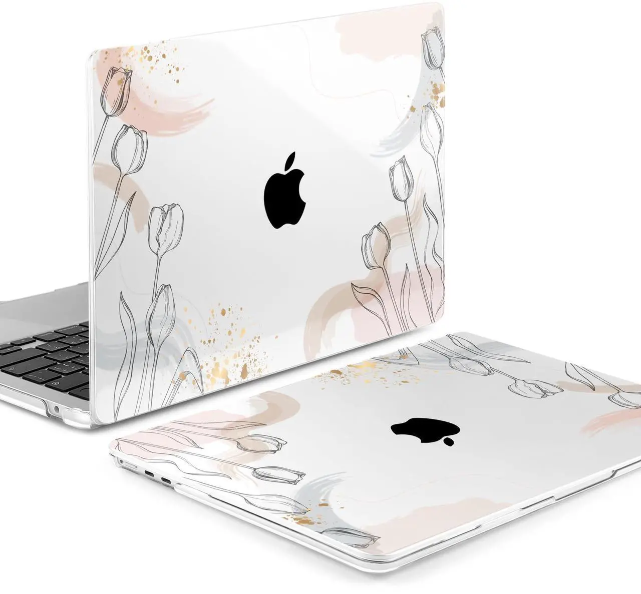 Alt view image 3 of 5 - MEEgoodo Case for MacBook Air M4/M3/M2 13.6 inch 2025 2024 2022, Fit Model A3240 A3113 A2681, Compatible with MacBook Air 13 inch,Laptop Hard Shell Case with Keyboard Cover,Engraving Hand Drawn Floral