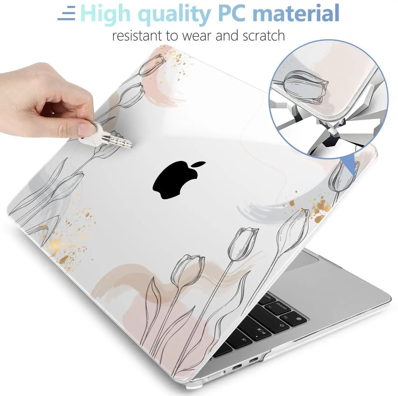 Alt view image 4 of 5 - MEEgoodo Case for MacBook Air M4/M3/M2 13.6 inch 2025 2024 2022, Fit Model A3240 A3113 A2681, Compatible with MacBook Air 13 inch,Laptop Hard Shell Case with Keyboard Cover,Engraving Hand Drawn Floral