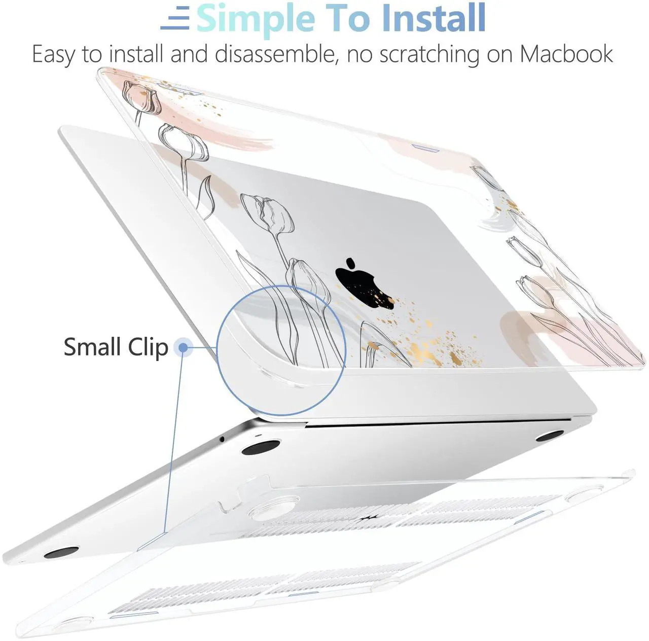 Alt view image 5 of 5 - MEEgoodo Case for MacBook Air M4/M3/M2 13.6 inch 2025 2024 2022, Fit Model A3240 A3113 A2681, Compatible with MacBook Air 13 inch,Laptop Hard Shell Case with Keyboard Cover,Engraving Hand Drawn Floral