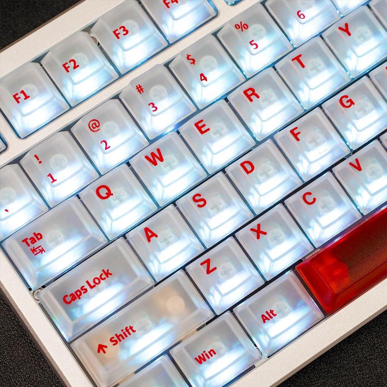 Main image of White Clear Keycaps - 151 Keys Transparent Cherry Profile Keyboard Keycaps, Backlit Crystal PC Keycap Set, Custom Key caps 75 Percent Shine Through Mechanical Keyboard