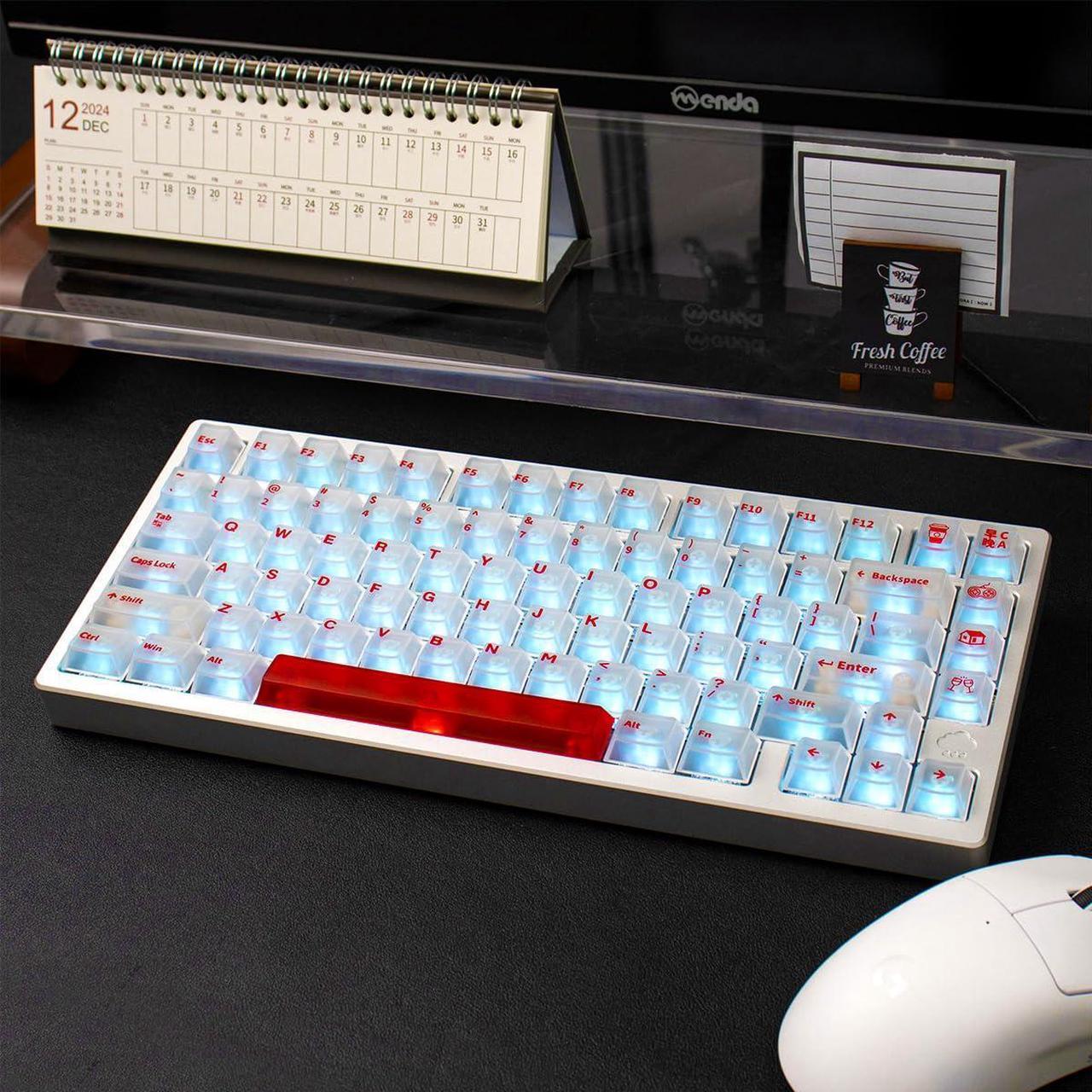 Alt view image 3 of 5 - White Clear Keycaps - 151 Keys Transparent Cherry Profile Keyboard Keycaps, Backlit Crystal PC Keycap Set, Custom Key caps 75 Percent Shine Through Mechanical Keyboard