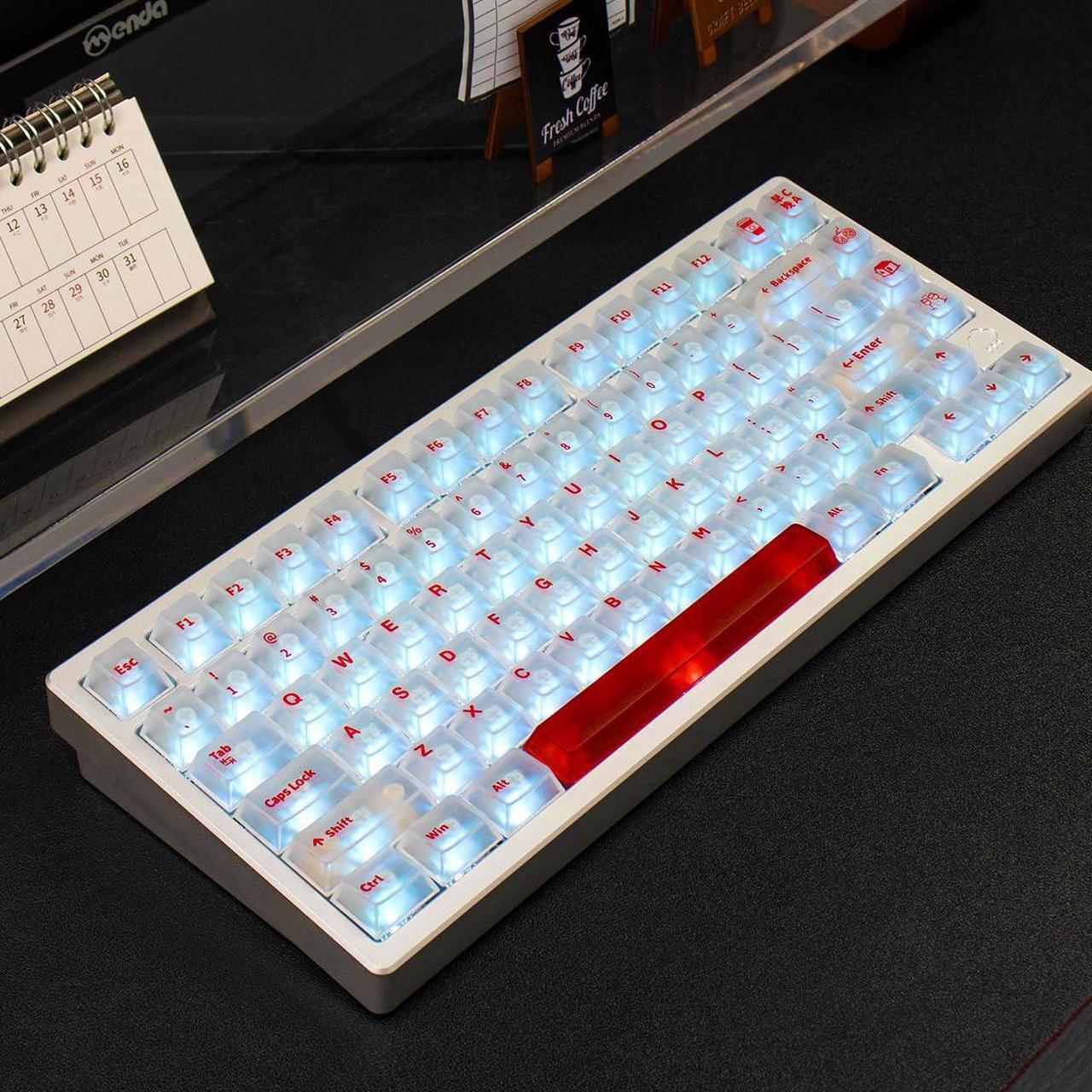 Alt view image 4 of 5 - White Clear Keycaps - 151 Keys Transparent Cherry Profile Keyboard Keycaps, Backlit Crystal PC Keycap Set, Custom Key caps 75 Percent Shine Through Mechanical Keyboard