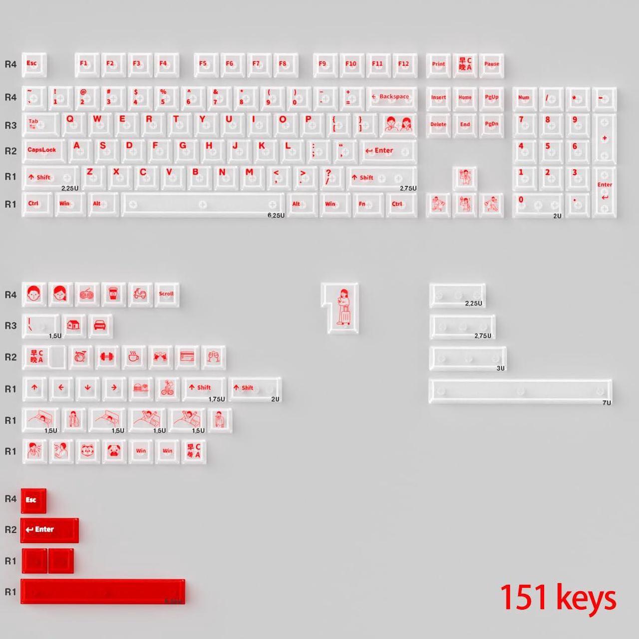 Alt view image 5 of 5 - White Clear Keycaps - 151 Keys Transparent Cherry Profile Keyboard Keycaps, Backlit Crystal PC Keycap Set, Custom Key caps 75 Percent Shine Through Mechanical Keyboard