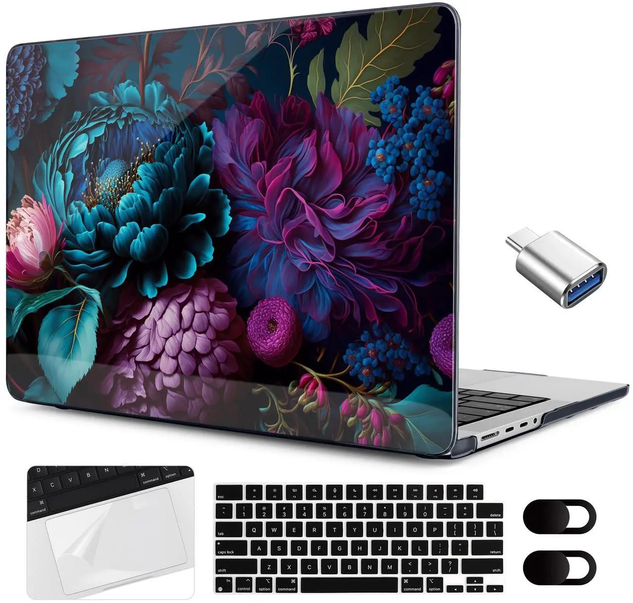 Main image of MEEgoodo for M4 MacBook Pro 14 inch Case 2024 2023 2021, Laptop Hard Shell Cases Fit Model A3112/A3401/A3185/A2918/A2992/A2779/A2442 for M3 M2 M1 Pro/Max,Beautiful Fantasy Flower