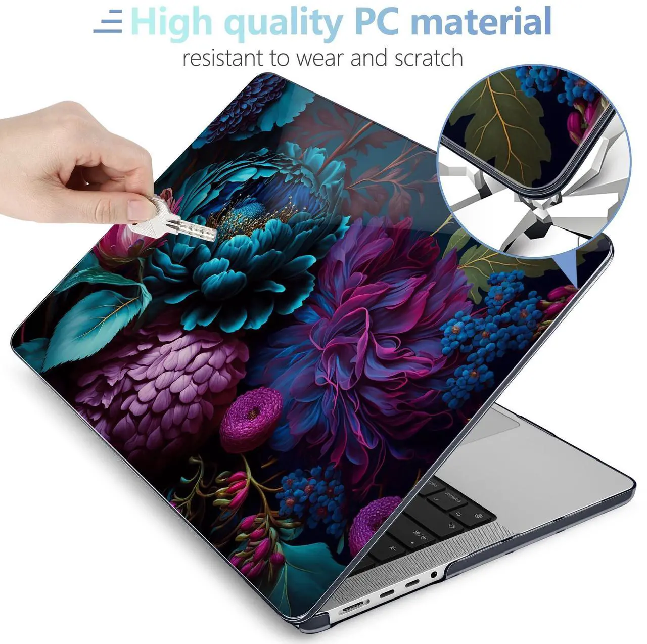 Alt view image 4 of 5 - MEEgoodo for M4 MacBook Pro 14 inch Case 2024 2023 2021, Laptop Hard Shell Cases Fit Model A3112/A3401/A3185/A2918/A2992/A2779/A2442 for M3 M2 M1 Pro/Max,Beautiful Fantasy Flower
