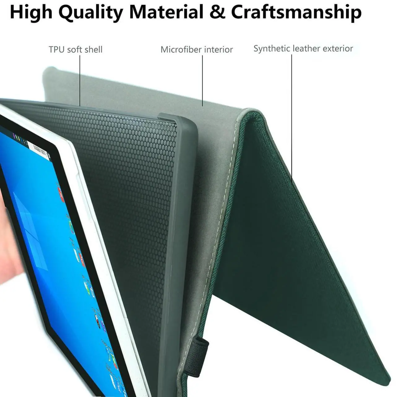 Alt view image 4 of 5 - Megoo Surface Pro X Case Cover for Microsoft Surface Pro X 13" with Stylus Pen Holder Multiple Angle Adjustment Folio Stand Protective Case (Cyan)