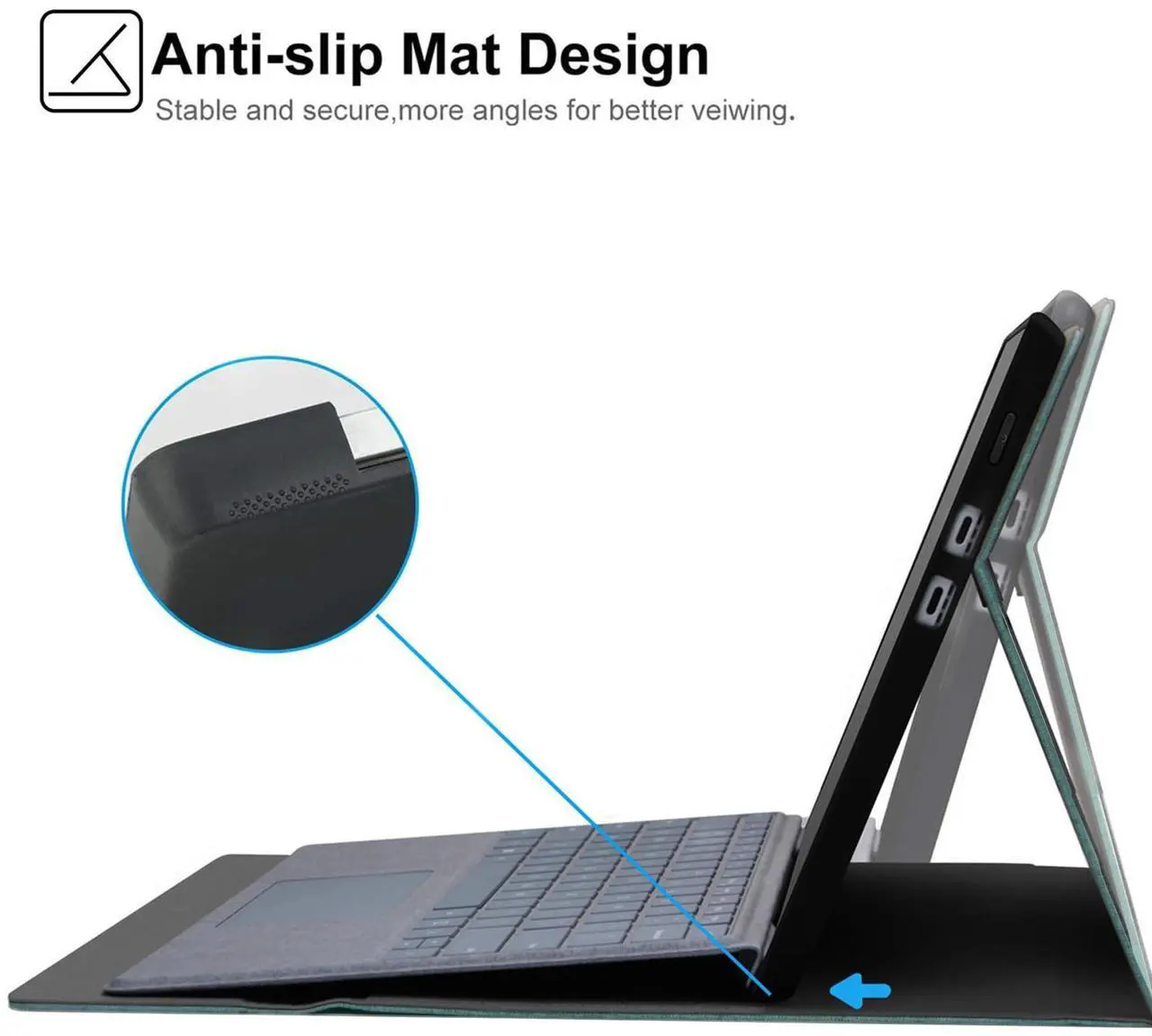 Alt view image 5 of 5 - Megoo Surface Pro X Case Cover for Microsoft Surface Pro X 13" with Stylus Pen Holder Multiple Angle Adjustment Folio Stand Protective Case (Cyan)