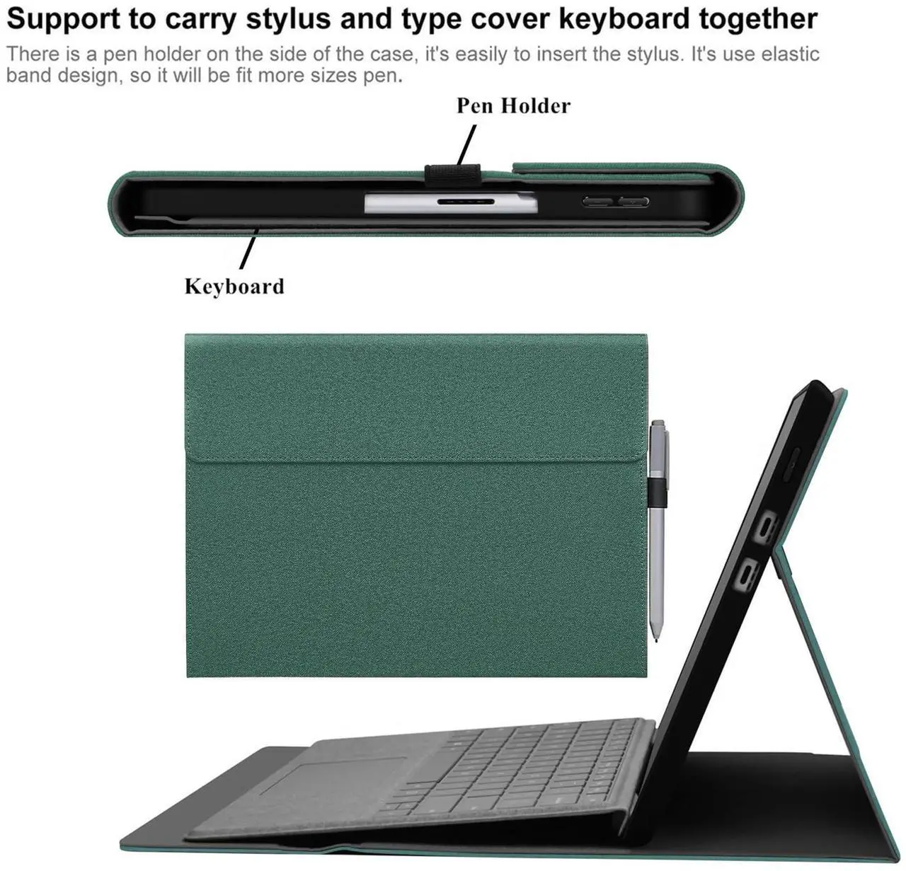 Alt view image 3 of 5 - Megoo Surface Pro X Case Cover for Microsoft Surface Pro X 13" with Stylus Pen Holder Multiple Angle Adjustment Folio Stand Protective Case (Cyan)